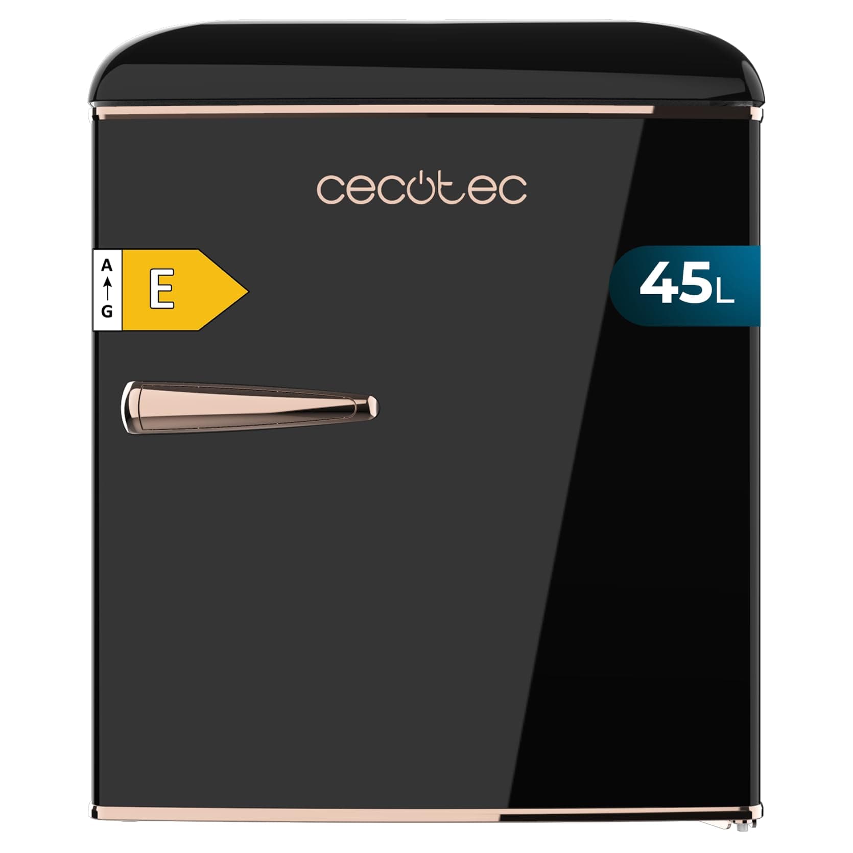 Cecotec Frigorifero Piccolo - Frigorifero Retro Sobremesa 45L Bolero CoolMarket TT Origin 45 Nero E. 55cm di Altezza e 44,7cm di Larghezza, Classe Energetica E, Icebox e Maniglia Cromata, Nero