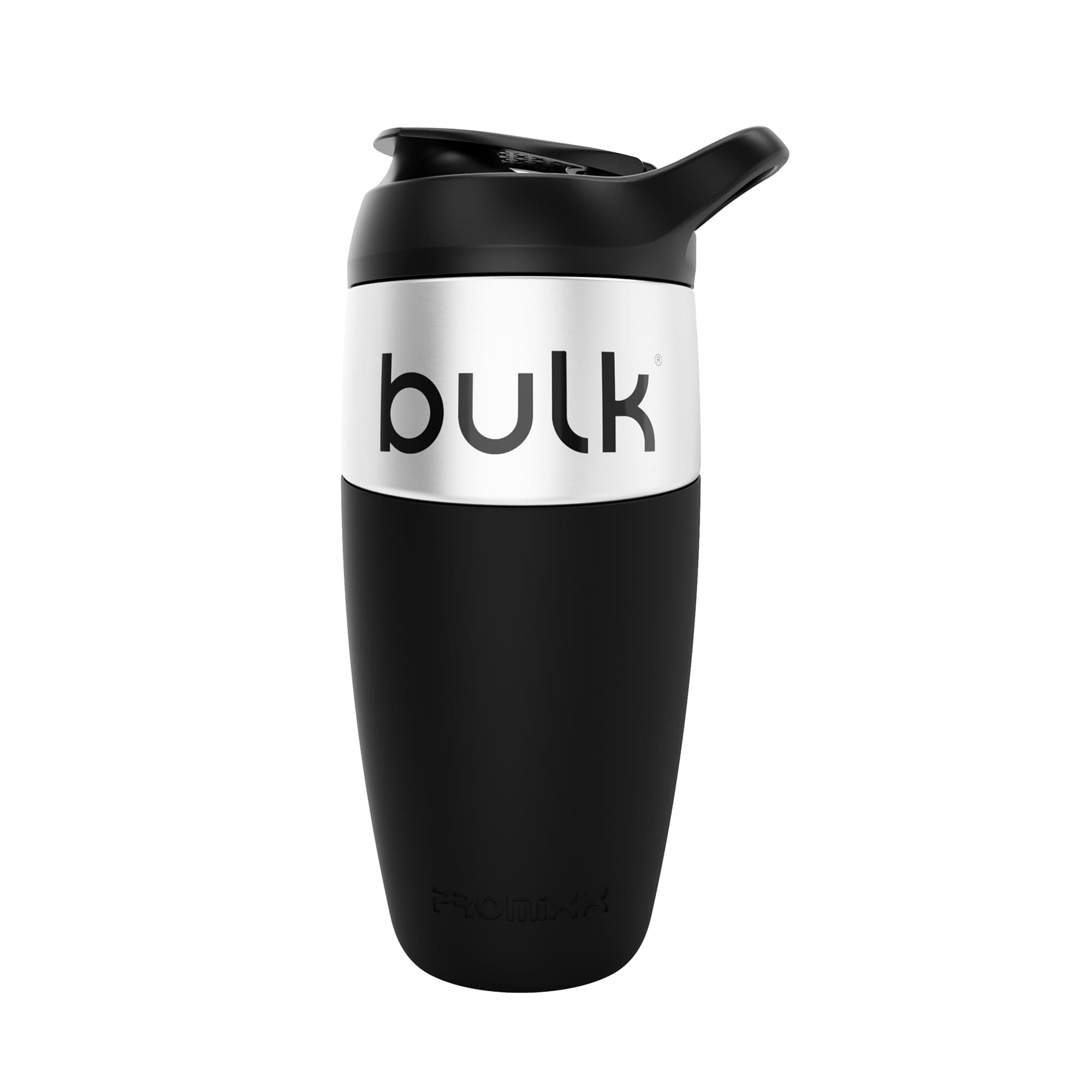 Bulk x Promixx Shaker Acciaio Inox | Nero | 700ml | Design Robusto & Antiperdita | Agitatore Snap-Fit per Mix Perfetti | Rivestimento Antiscivolo | Lunga Durata