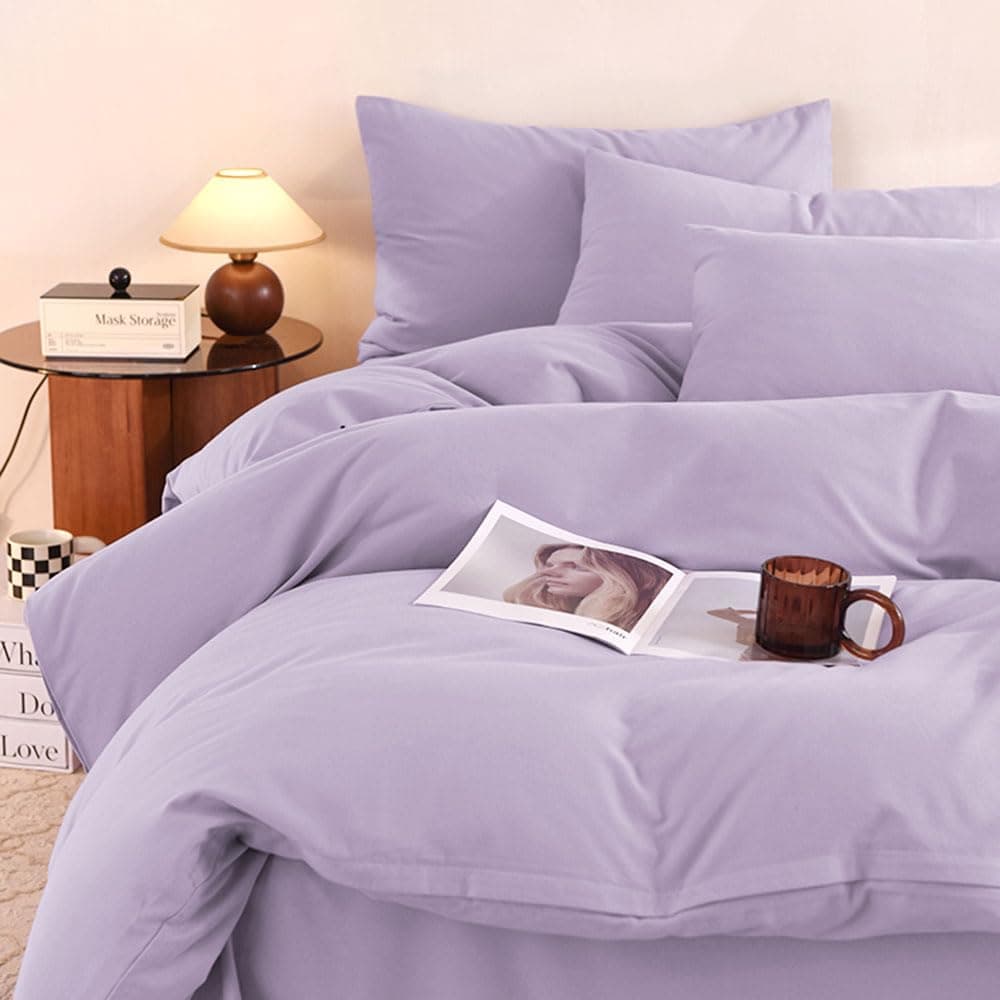 Nyescasa Housse de Couette 140x200 Violet Clair Couleur Unie Moderne Parure de lit Adulte 1 Personne Mauve en Microfibre Sets de Housses de Couettes avec Fermeture Éclair et 1 Taie d'oreiller 65x65 cm