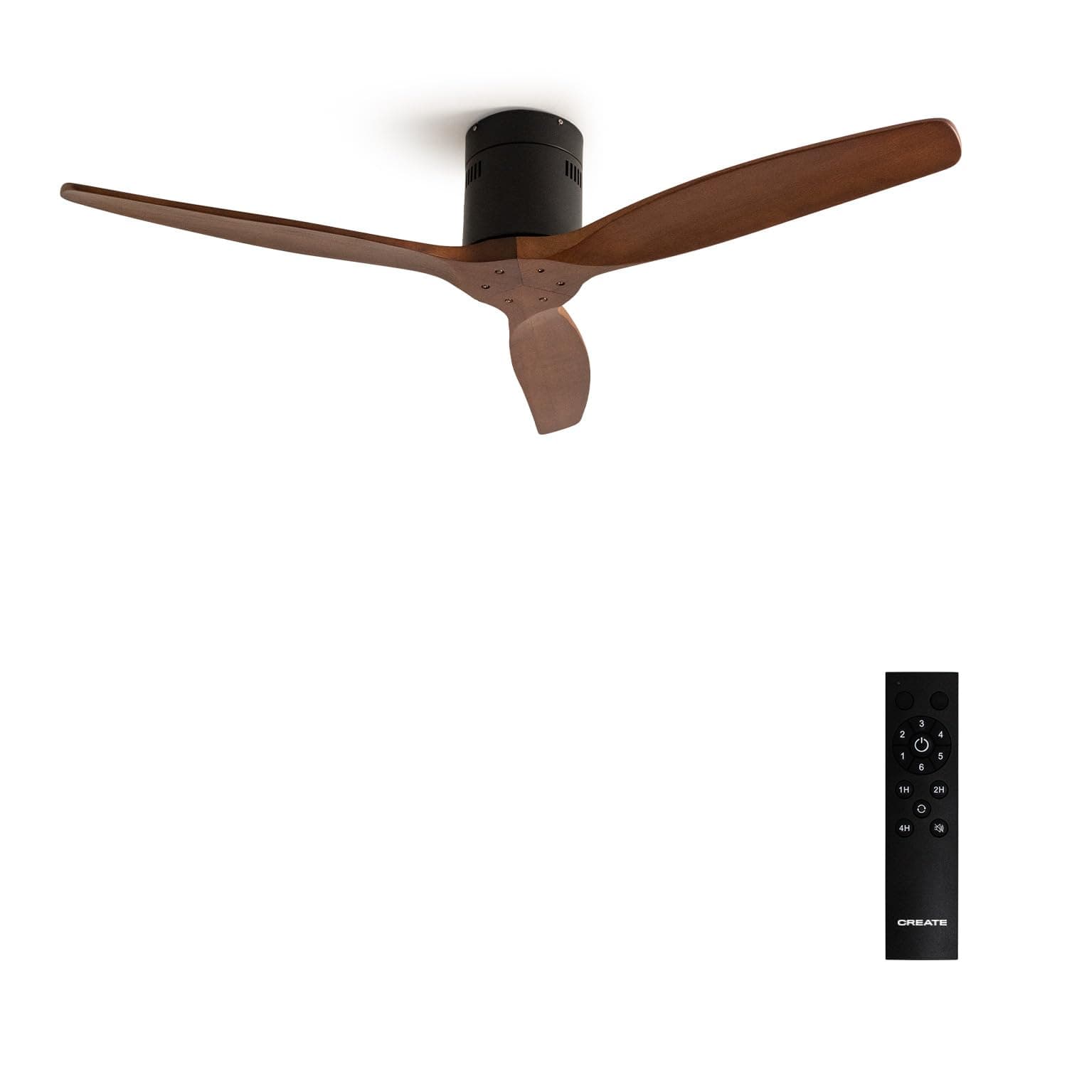 CREATE/WINDCALM/Ventilador de techo ABS negro aspas efecto madera oscura y mando / 40W, Silencioso, Ø132 cm, 6 velocidades, temporizador, función verano-invierno