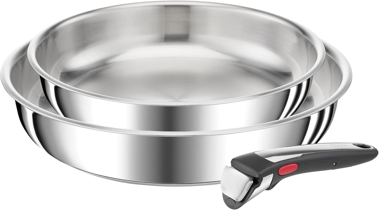 Tefal Ingenio Preference On - Juego de 2 Sartenes 24/28 cm + Mango extraíble, Apto inducción, sin antiadherente, acero inoxidable, apto lavavajillas y horno, apilables
