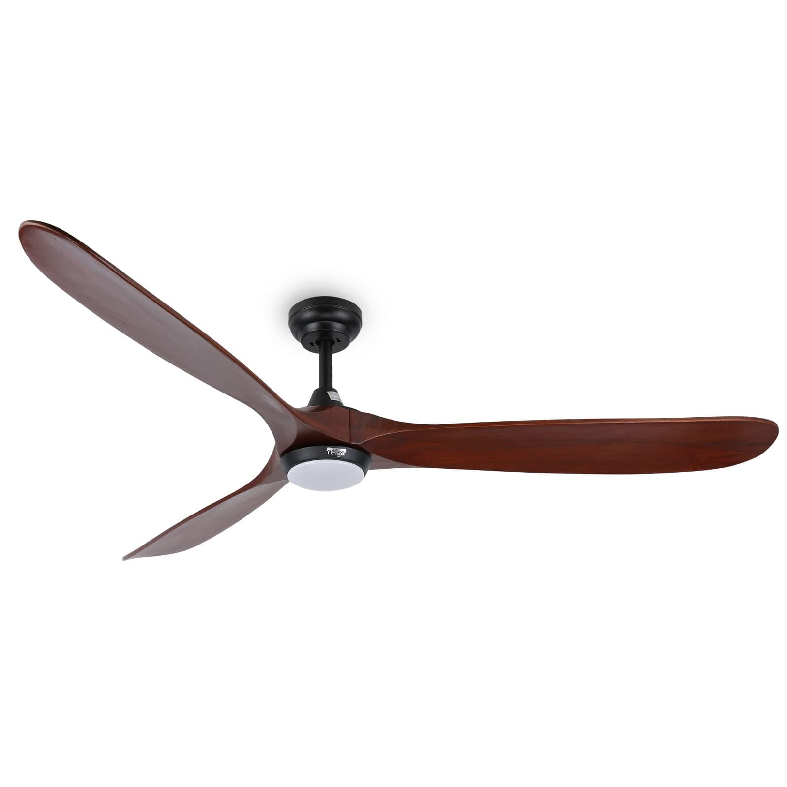 reiga Ventilateur de plafond 178 cm avec lumière LED, pales en bois massif | Moteur DC réversible, 6 vitesses, Télécommande, Compatible alexa, pour salon et terrasse
