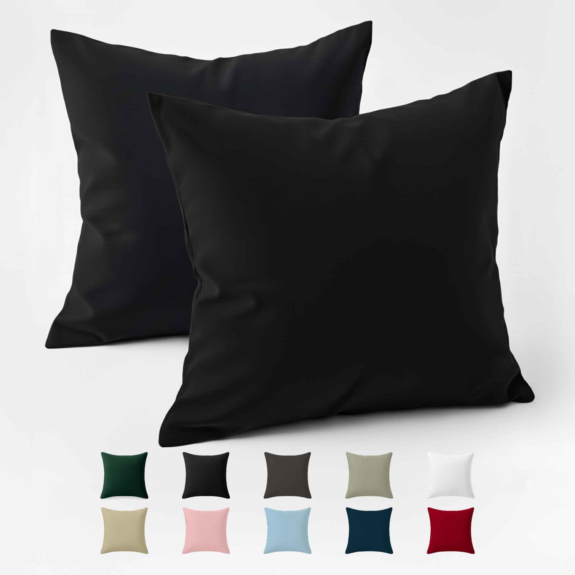 Federe 40x40 Cotone Rinforzato (Set da 2) - Nero - Trama Fitta a 57 Fili/cm² - Federe Cuscini 40x40 cm - Federe Cuscino 40x40 Certificate Oeko Tex - Dreamzie