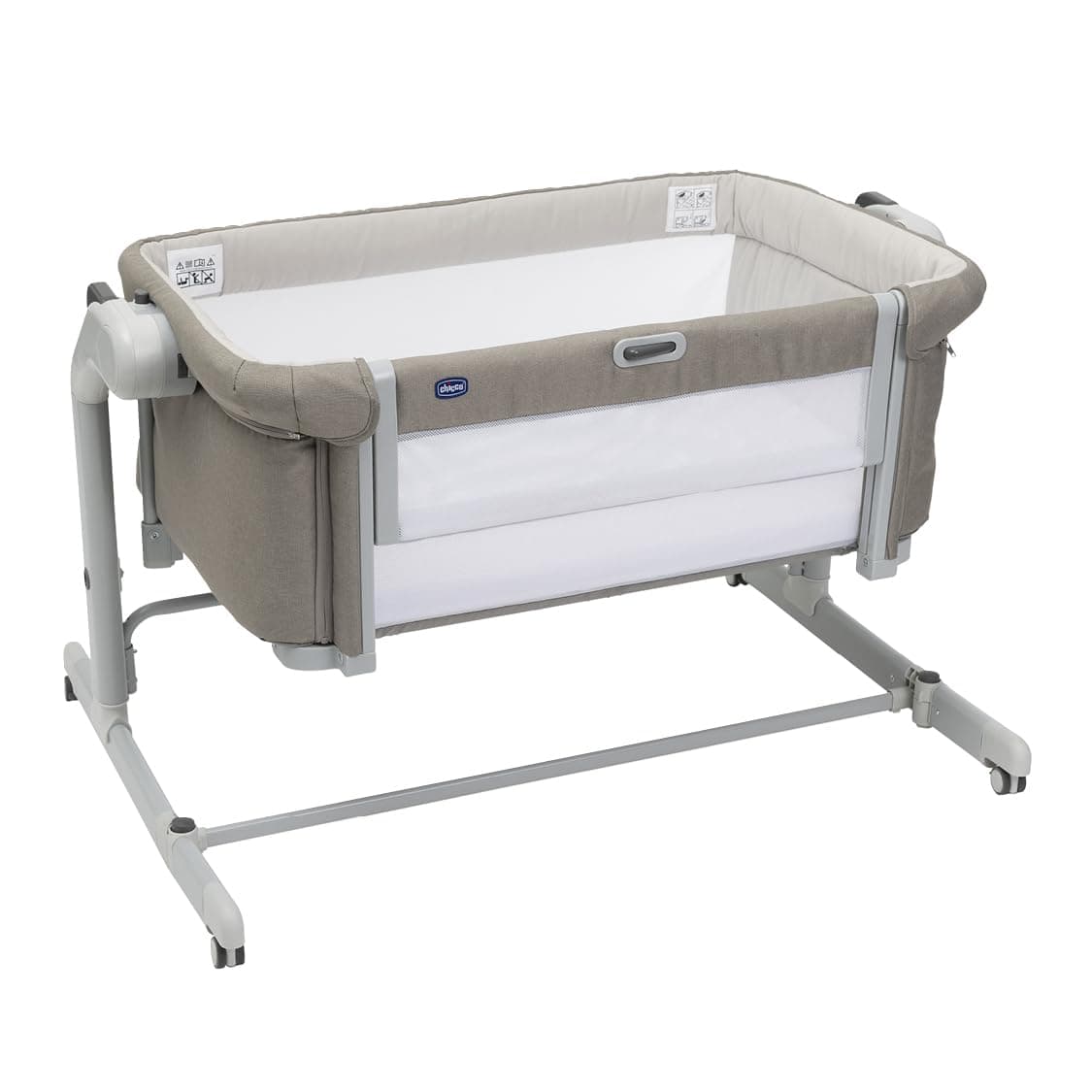 Chicco Next2Me Magic EVO, Cuna Colecho Bebé, con Modo Columpio, Aleta Abatible, 11 Niveles de Altura, Altura Ajustable, Cuna de Colecho, 4 Ruedas, Colchón y Bolsa de Viaje Incluido, Beige
