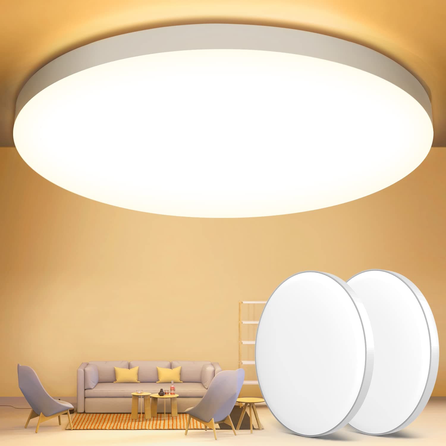 OUILA Plafon LED Techo, 2PCS 24W 3000K Lamparas Techo, IP44 Ø28cm Plafones para Techo Led Lampara Led Techo Dormitorio Cocina Pasillo Baño Sala