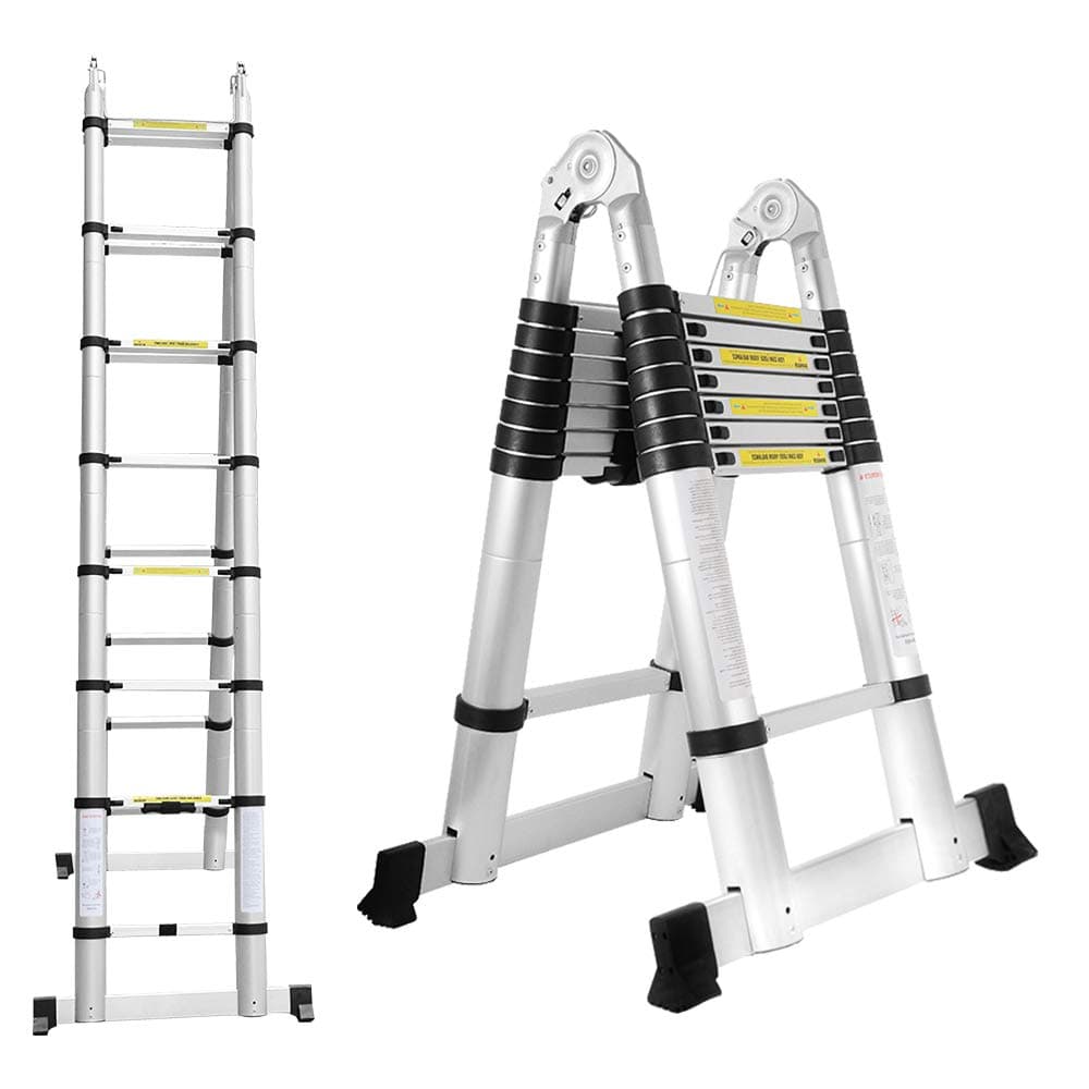 Randaco Échelle Télescopique Aluminium, 5M (2,5 + 2,5) Échelle Pliable et Déployable Multiusage, 12 Échelons Polyvalente, Antidérapante, Échelle Portable, Charge Max 150KG