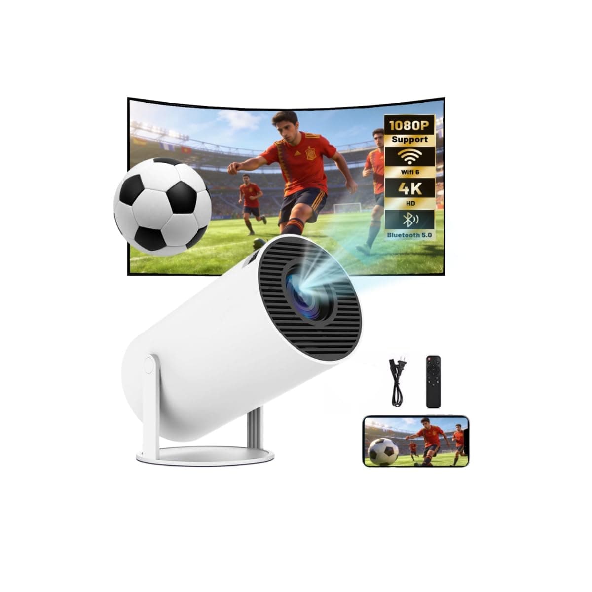 Upgraded 2026 Proyector Portátil, TEKXDD Mini Proyector 4K 250ANSI 8000L | WiFi 6 Bluetooth 5.4 | Android 13 | 180° Rotable, Projector Portable 4K Auto Keystone + Full HD, Built-in Application