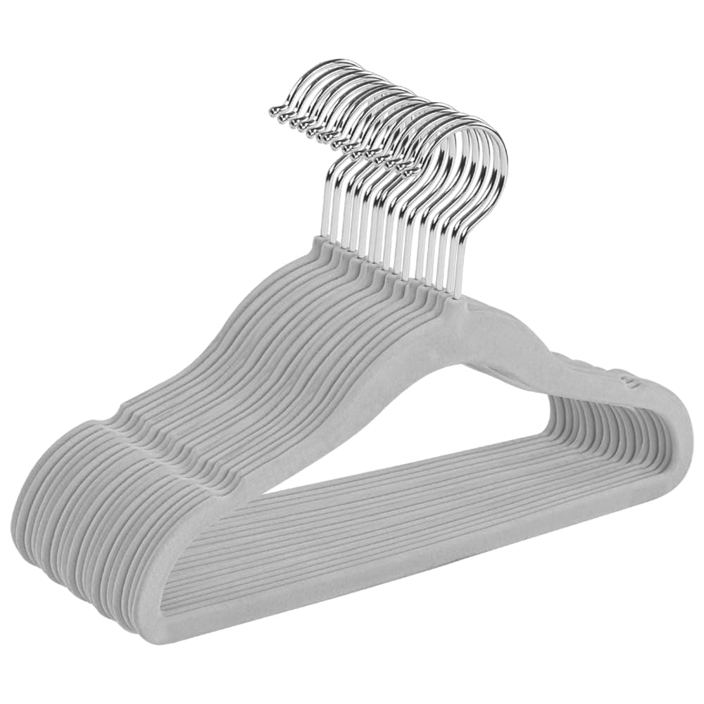 Utopia Home Grucce Bambini in Velluto (Grigio, Confezione da 50) | Appendiabiti antiscivolo per bambini | Design elegante | Molto resistenti | Adatti all'abbigliamento per bambini