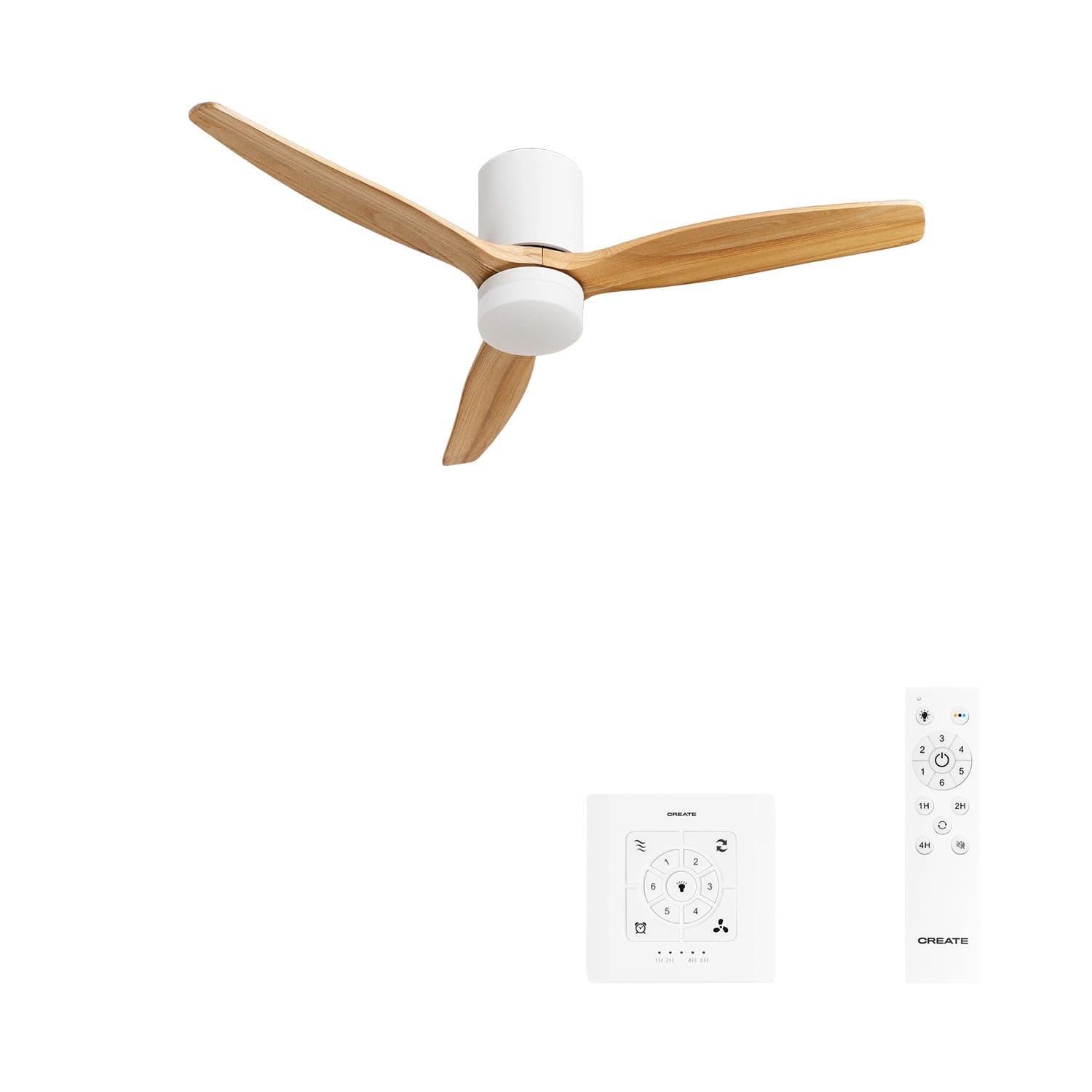 CREATE / WINDCALM CONCRETE/Ventilateur de plafond blanc bois clair avec contrôleur et télécommande / 40W, Carcasse en plâtre personnalisable, Ø132 cm, fonction été-hiver, lumière LED 3 températures