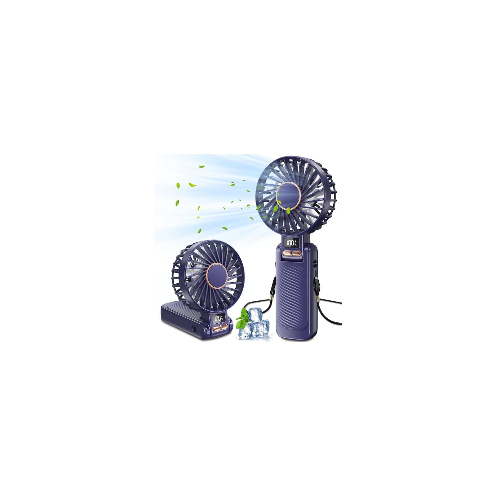 Ventilateur Portable, 5 Vitesses et 20h Fonctionnement, Mini Ventilateur USB Rechargeable avec 4500 mAh Batterie, Puissant et Silencieux Ventilateur avec écran LED, Petit Ventilateur de Table Pliable