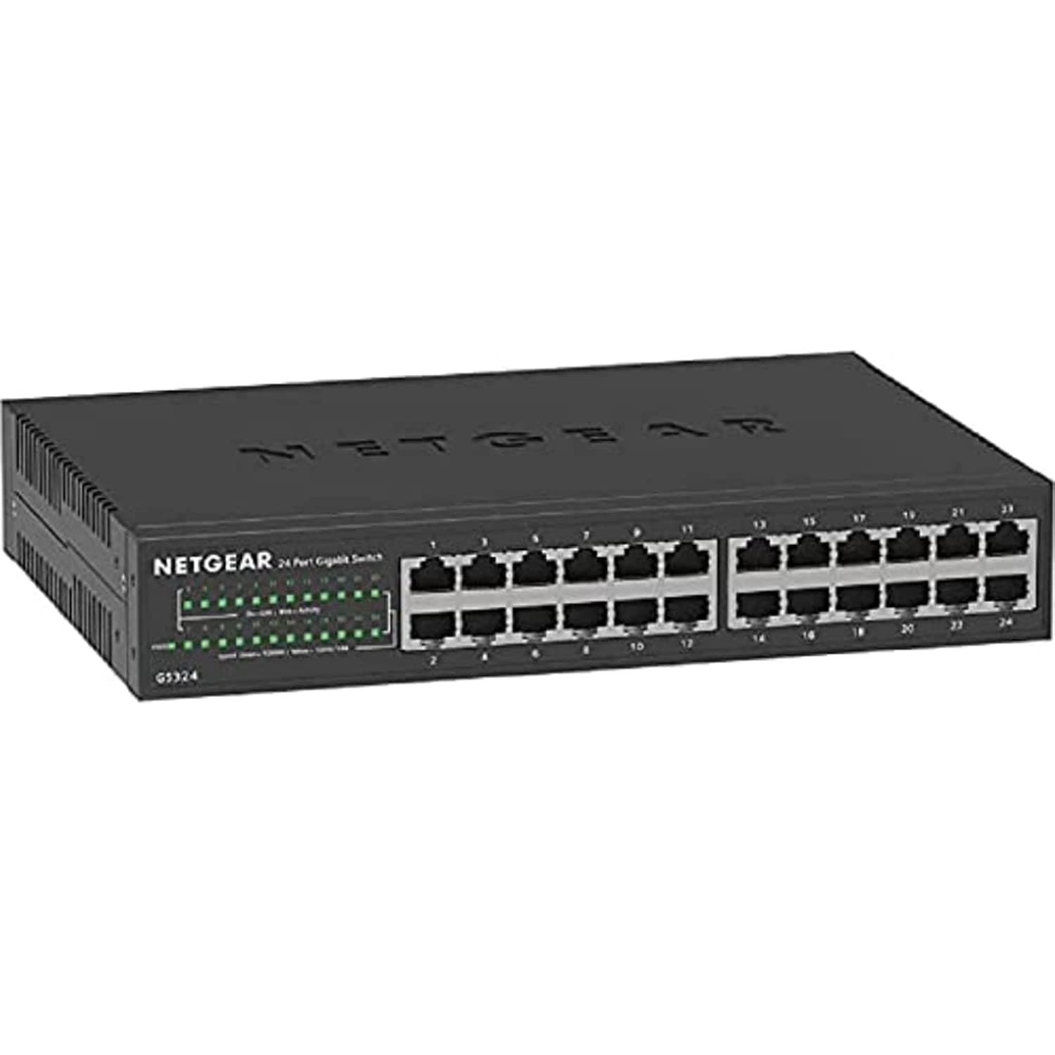 NETGEAR 24 porte Gigabit Switch Ethernet non gestito (GS324) - Montaggio a tavolo, a parete o in rack, funzionamento silenzioso