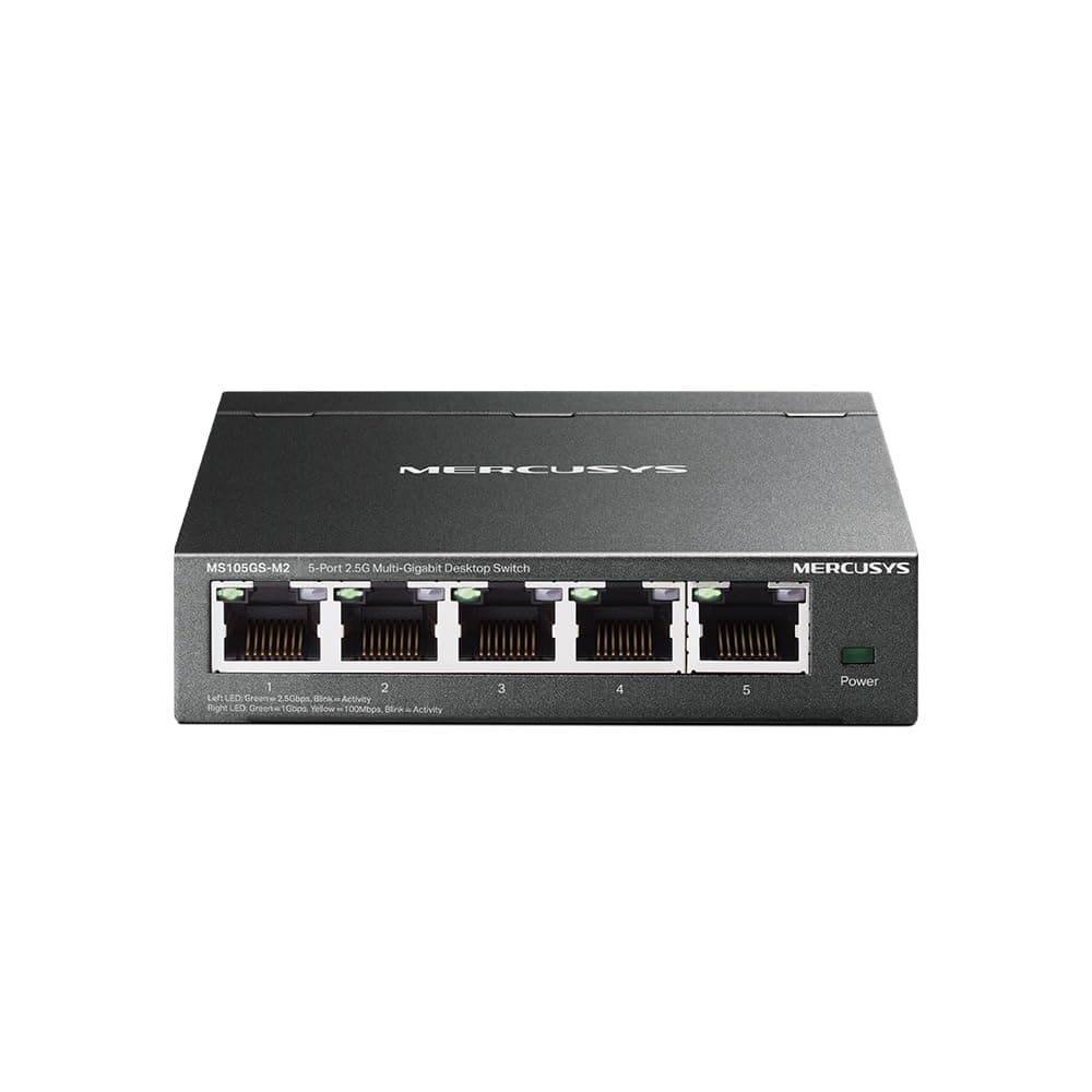 Mercusys MS105GS‑M2 - Switch de Escritorio 5 Puertos Multi‑Gigabit 2,5 GB, Plug & Play, Alta Velocidad, Carcasa Metálica, Silencioso, Bajo Consumo, Montaje Sobremesa o Pared, Ideal para Gaming y NAS