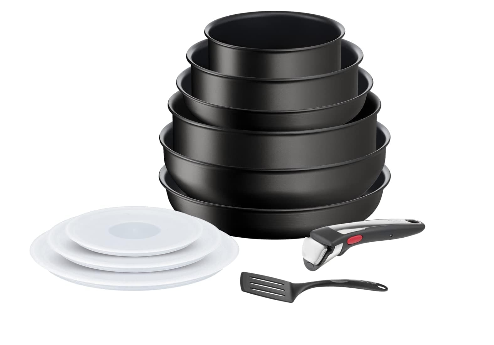 Tefal - Ingenio Batterie de cuisine avec poignée amovible - 11 pièces | Set de casseroles et poêles empilables pour cuisson plaque - Four et frigo - Revêtement anti-rayures - Tous feux induction