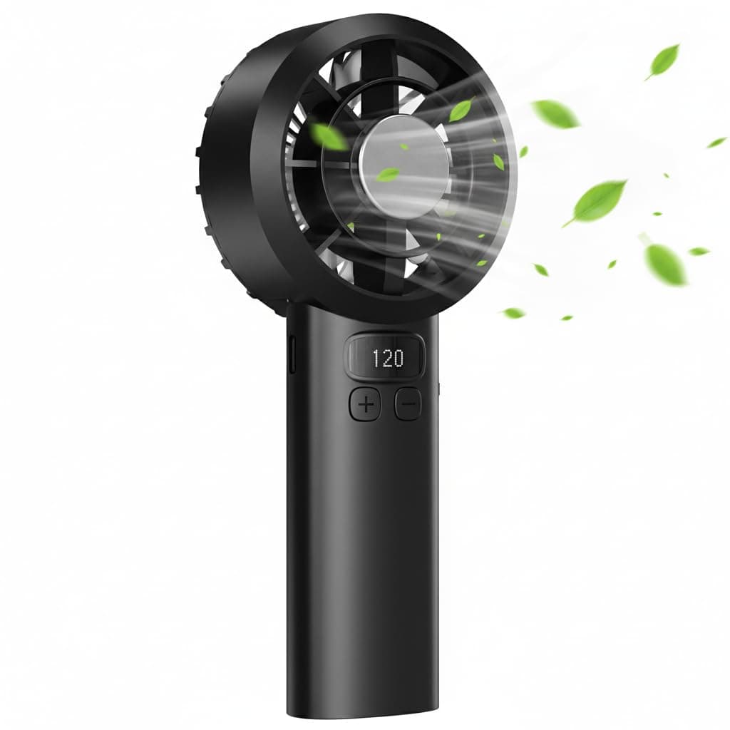 Ventilateur de Poche Portable Mini - 3000 mAh USB Rechargeable, Réglage Vitesse 1-120 avec Écran LED, Ventilateur Personnel Silencieux, Accessoire d'Été pour Voyage Extérieur Maison Bureau, Noir
