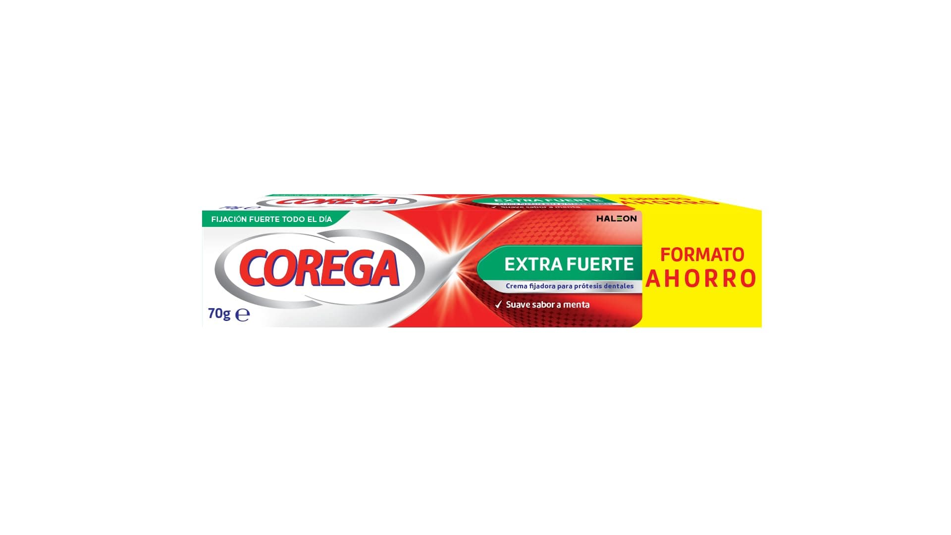 Corega Crema Fijadora Para Prótesis Dentales Extra Fuerte, Durante Todo el Día, Sabor a Menta Fresca, 70 g