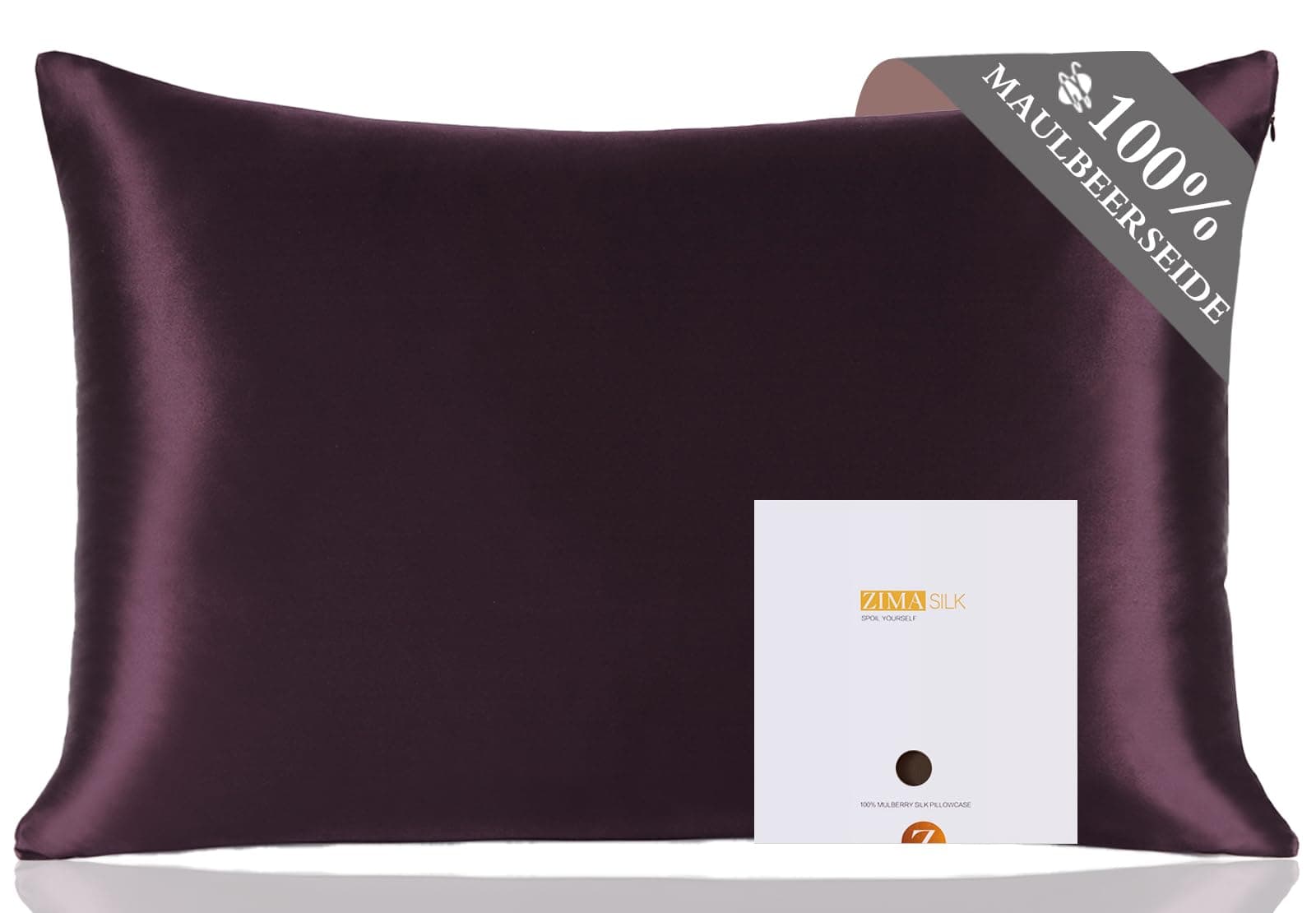 ZIMASILK, Federa in 100% seta di gelso, con entrambi i lati in seta 19 Momme, delicata sui capelli e sulla pelle, 1 pezzo (40 x 80 cm, viola melanzana)