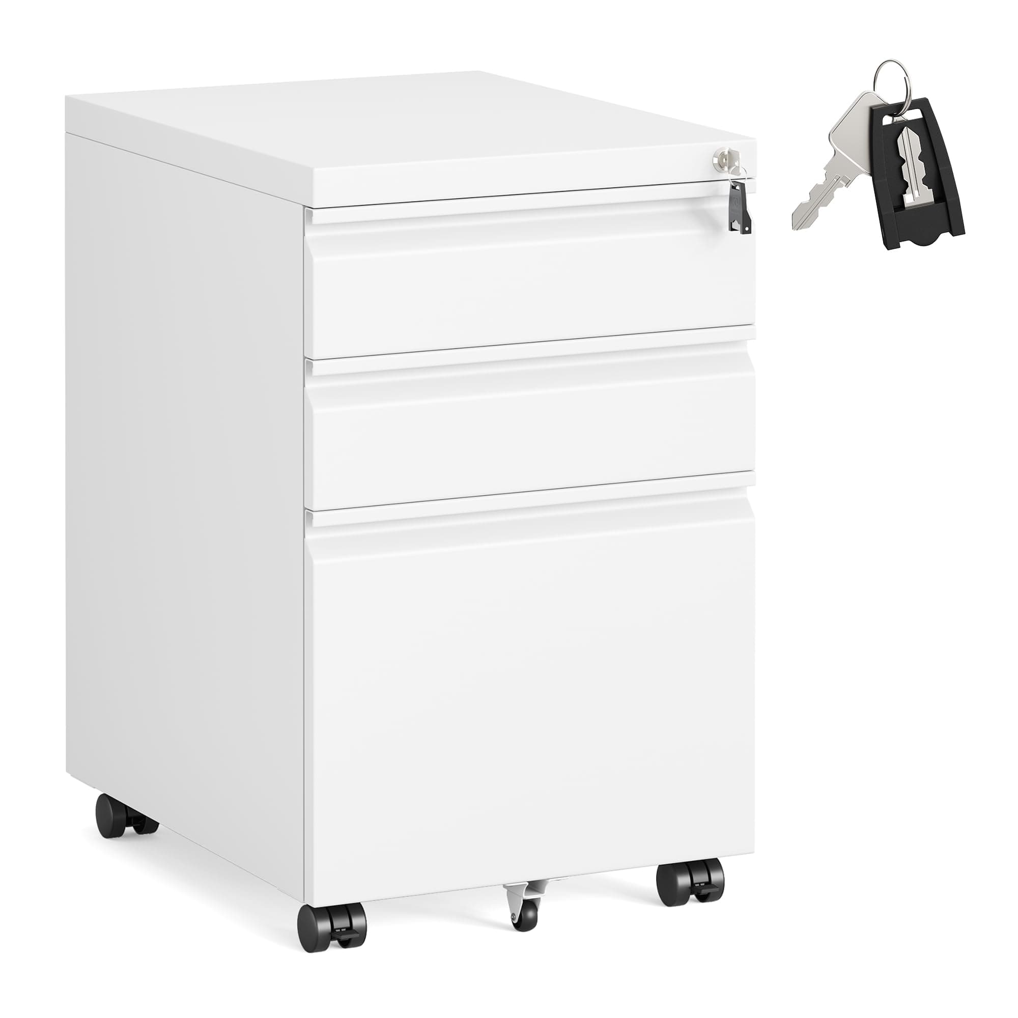 SONGMICS Archivador Móvil de 3 Cajones, Cajonera de Oficina de Metal, Acero, 3 Cajones con Cerradura, Mueble con Ruedas para Impresora, 39 x 50 x 62 cm, Blanco Mate OFC033W101