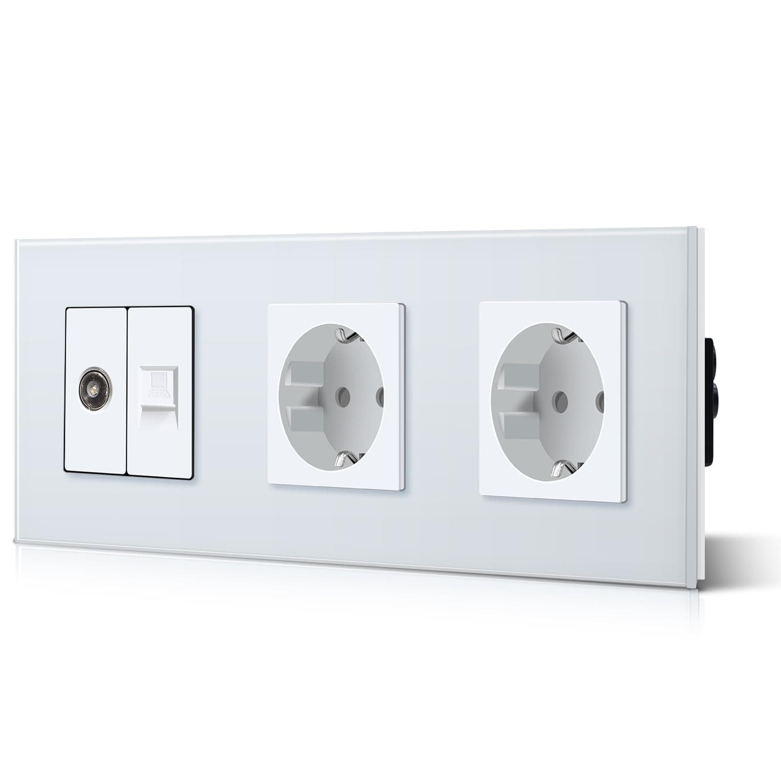 BSEED Enchufe de Pared y PC+TV,Enchufes Empotrable Estándar,Toma de Corriente,Seguridad infantil,Fácil de Instalar,M Serie,2 Enchufe + TV + PC,228mm Blanco