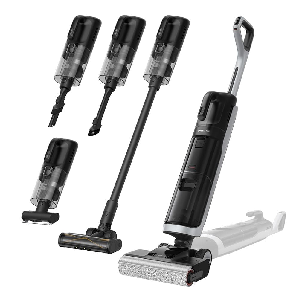 DREAME H14 Dual Nass-Trockensauger 5-in-1, clevere Dosierung, flaches Design, 60 °C Bürstenreinigung, 5 Min.Trocknung bei 60 °C, GlideWheel, 18.000Pa Saugkraft, Schaber zur Entwirrung, LED-Bürstenkopf