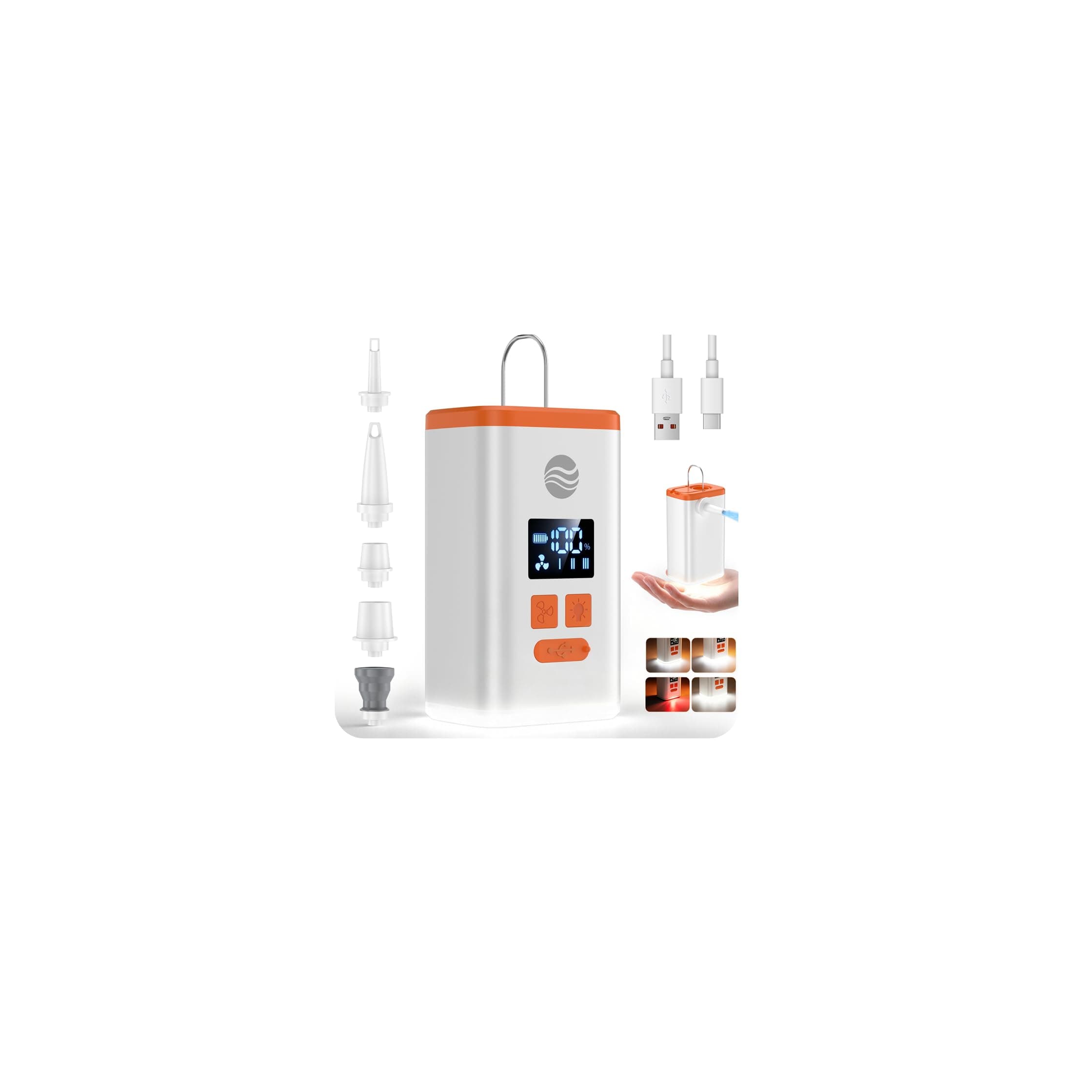 Mini Bomba Eléctrica de Aire 4.8 kPa, Inflador Eléctrico con Linterna de Camping, Inflado y Desinflado Rápido de 300L/min, Portátil para Camas Inflables Flotador Bolsas Vacío Ropa, Viajes y Aire Libre