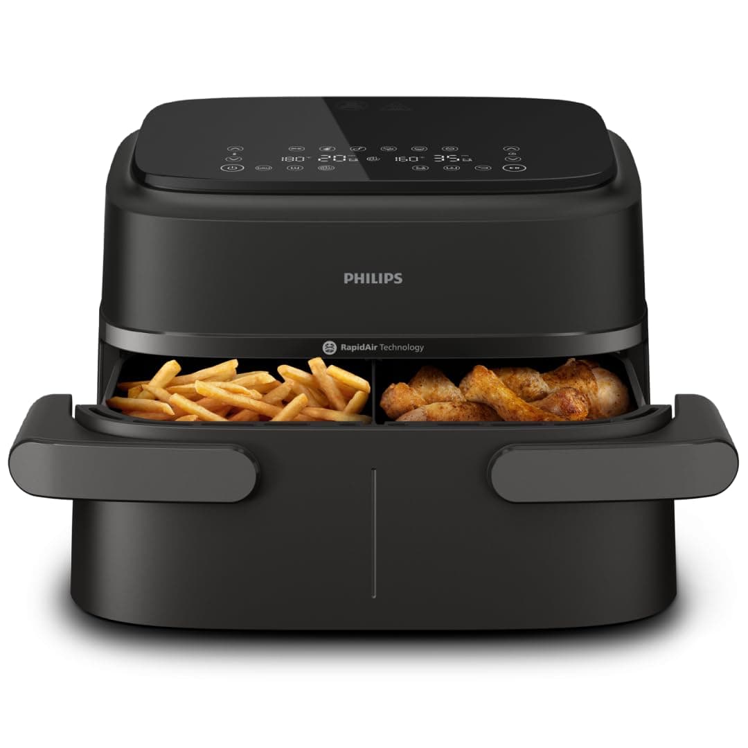Philips Airfryer 1000 - Air Fryer Panier Flexible 7.1L, 10 modes | Panier avec séparateur amovible, technologie RapidAir, 90% de matières grasses en moins, Application HomeID, Noir (NA154/00)