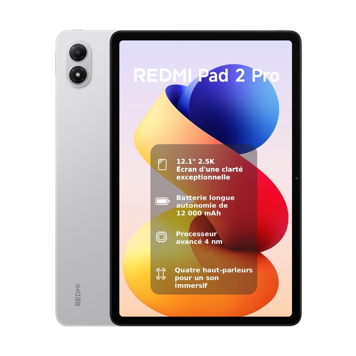 XIAOMI REDMI Pad 2 Pro, 8+256 Go Tablette, Écran 12,1" 2,5K 120 Hz, Batterie Longue autonomie de 12000 mAh, Processeur 4 nm, Interconnectivité Fluide, Argent, Chargeur Non Inclus