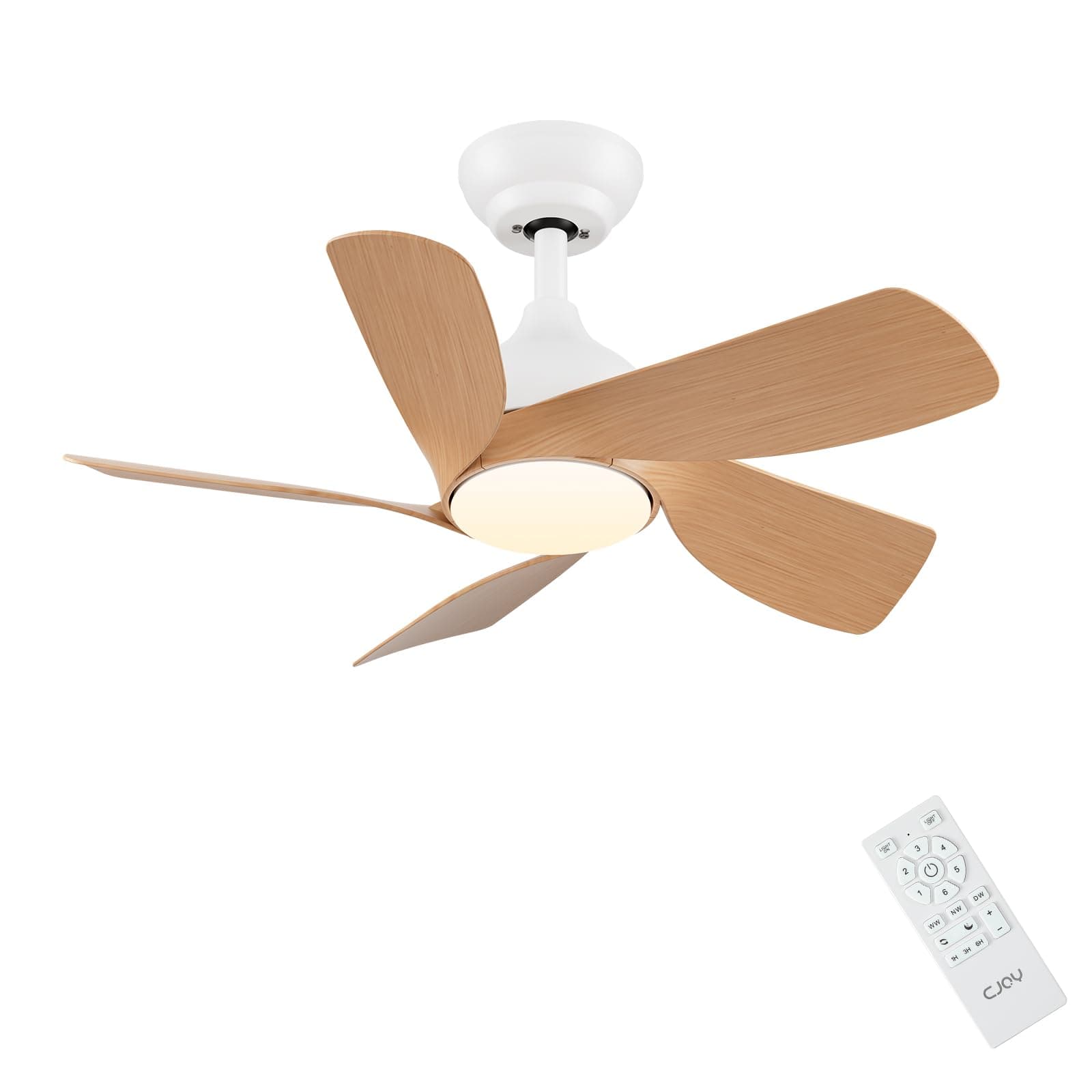 CJOY Ventilateur de Plafond, 76cm Ventilateur Plafond avec Lumiere et Telecommande, 6 Vitesses, Mémoire 3 CCT Dimmable, Silencieux Réversibles CC, Timer, Veille Mode, Grain de Bois, Chambre à Coucher