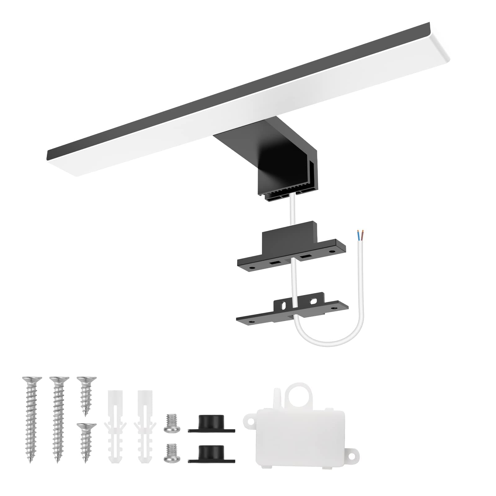 Aourow Lampada Specchio Bagno 5W,300mm 500lm Luce LED,Bianco Neutro 4000K e Resistente all'acqua IP44 Luci CLASSE II per Armadietto a Specchio(Nero)