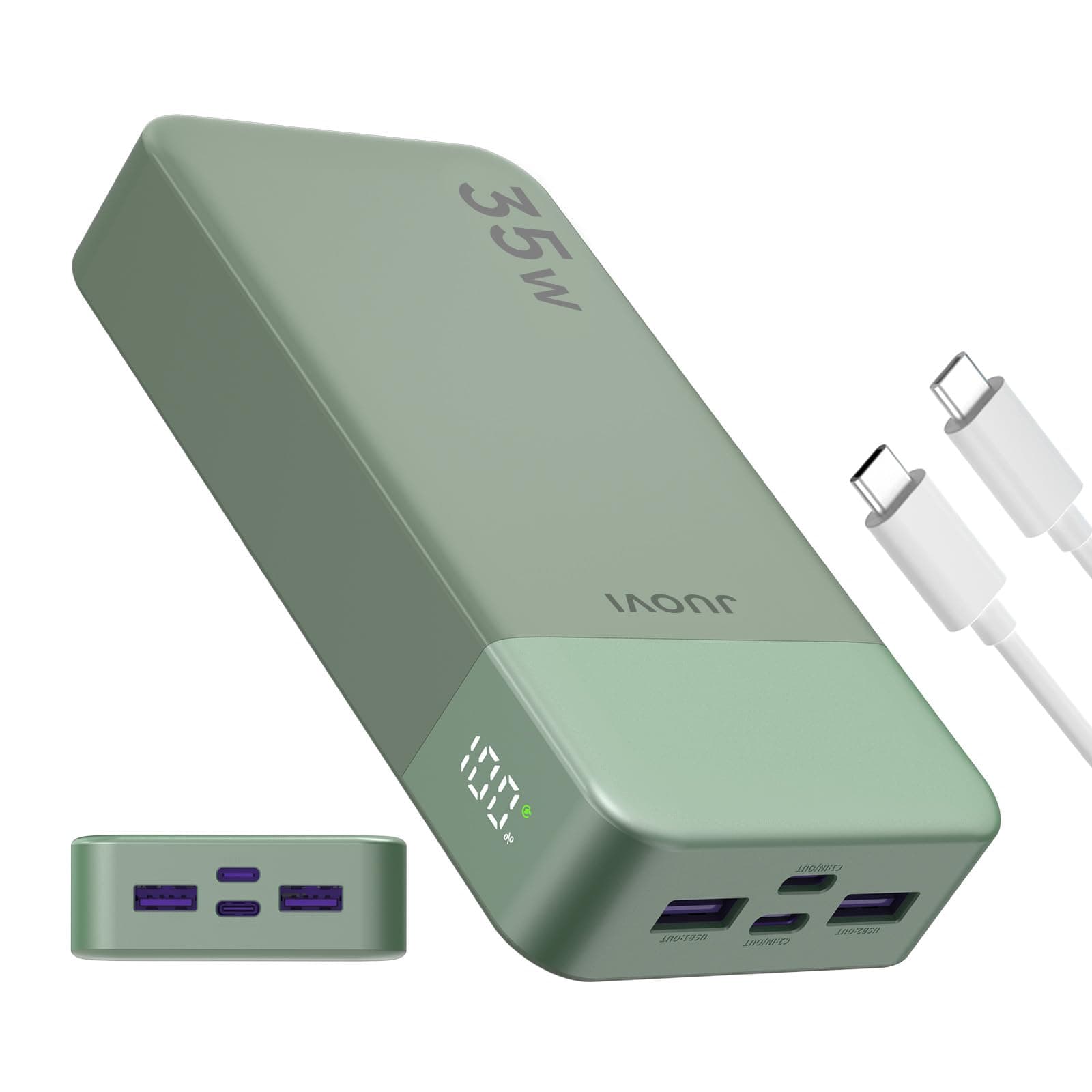 JUOVI J2651 Batteries externes 35W 20000mAh USB C in & Out Power Bank, Pack de Batterie avec QC4.0+PD3.0 35W Chargement à Haute Vitesse pour oreillette Bluetooth, téléphone Portable, Tablette (Vert)