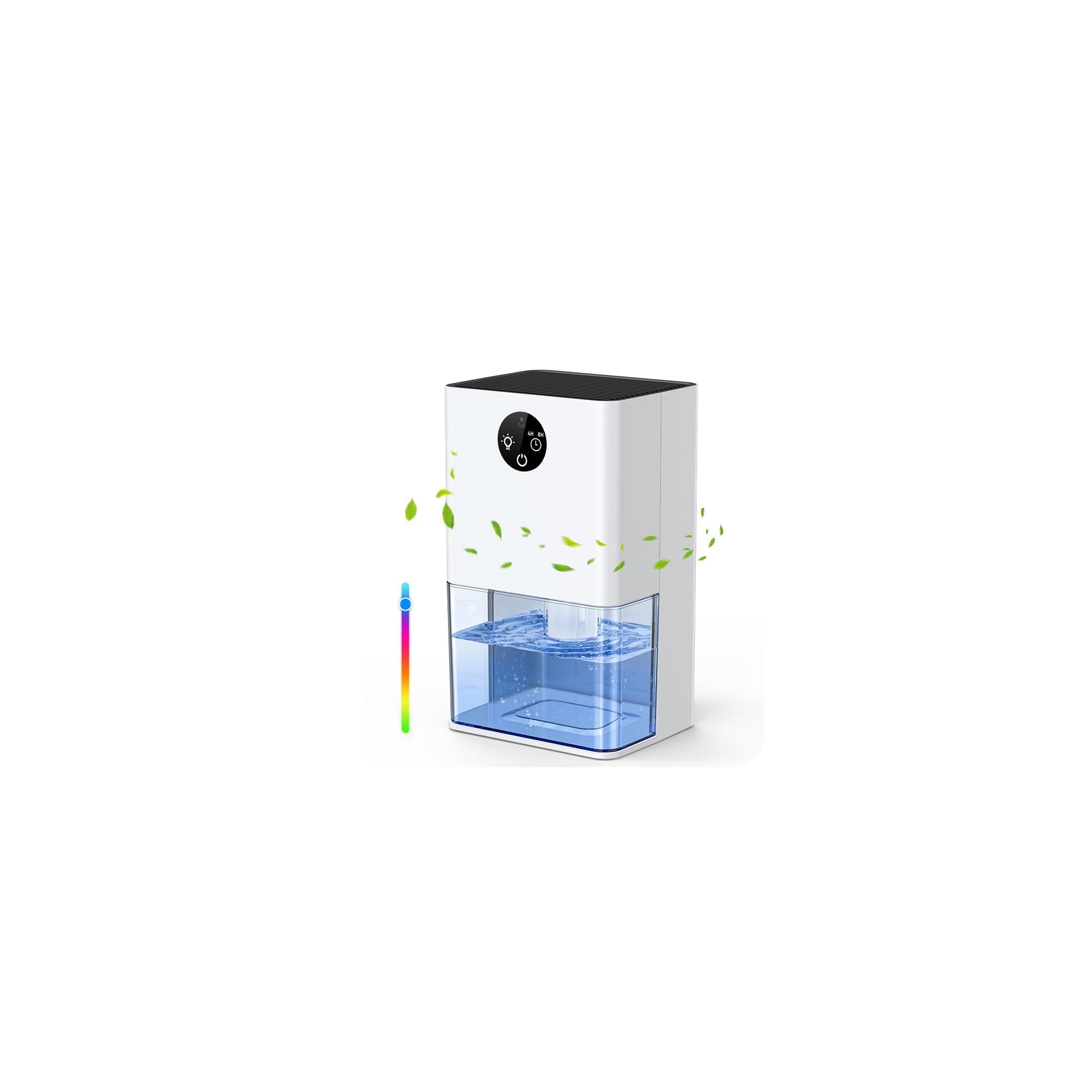 Deshumidificador Eléctrico 1800 ML, Deshumificadores de Humedad Silencioso | 22.5W Bajo Consumo Función Temporizador 4/8H, Apagado y Descongelación Automático, Luz Ambiental para Dormitorio Armario Baño