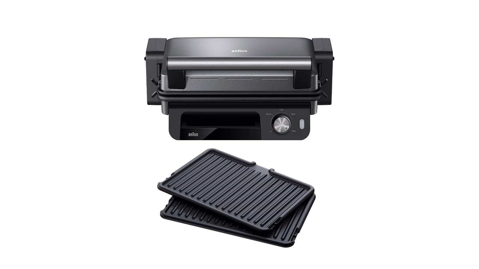 Braun MultiGrill CG5033IGY Bistecchiera Elettrica, Griglia a contatto con manopola, regolazione temperatura, 3 Posizioni di Cottura, Piastre Removibili e Lavabili, piastra aperta 30x22cm, 2000W, Nero