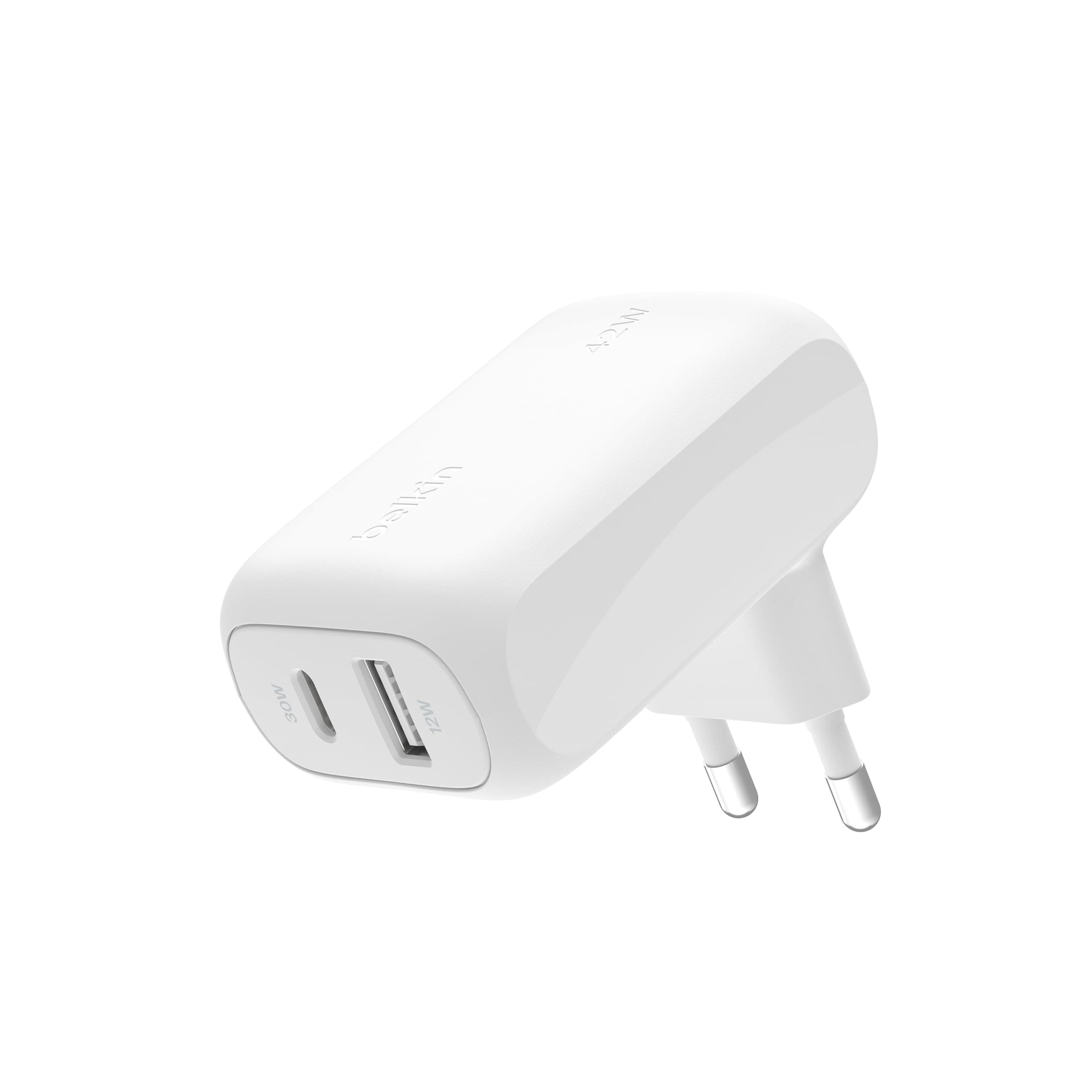 Belkin BoostCharge 42-W-USB-Ladegerät mit 2 Anschlüssen, USB-C- + USB-A-Charger; Schnellladen für iPhone 16, 16 Plus, 16 Pro, 16 Pro Max, 15, 14, 13, Galaxy S24, S23, Plus, Ultra, iPad, AirPods – Weiß