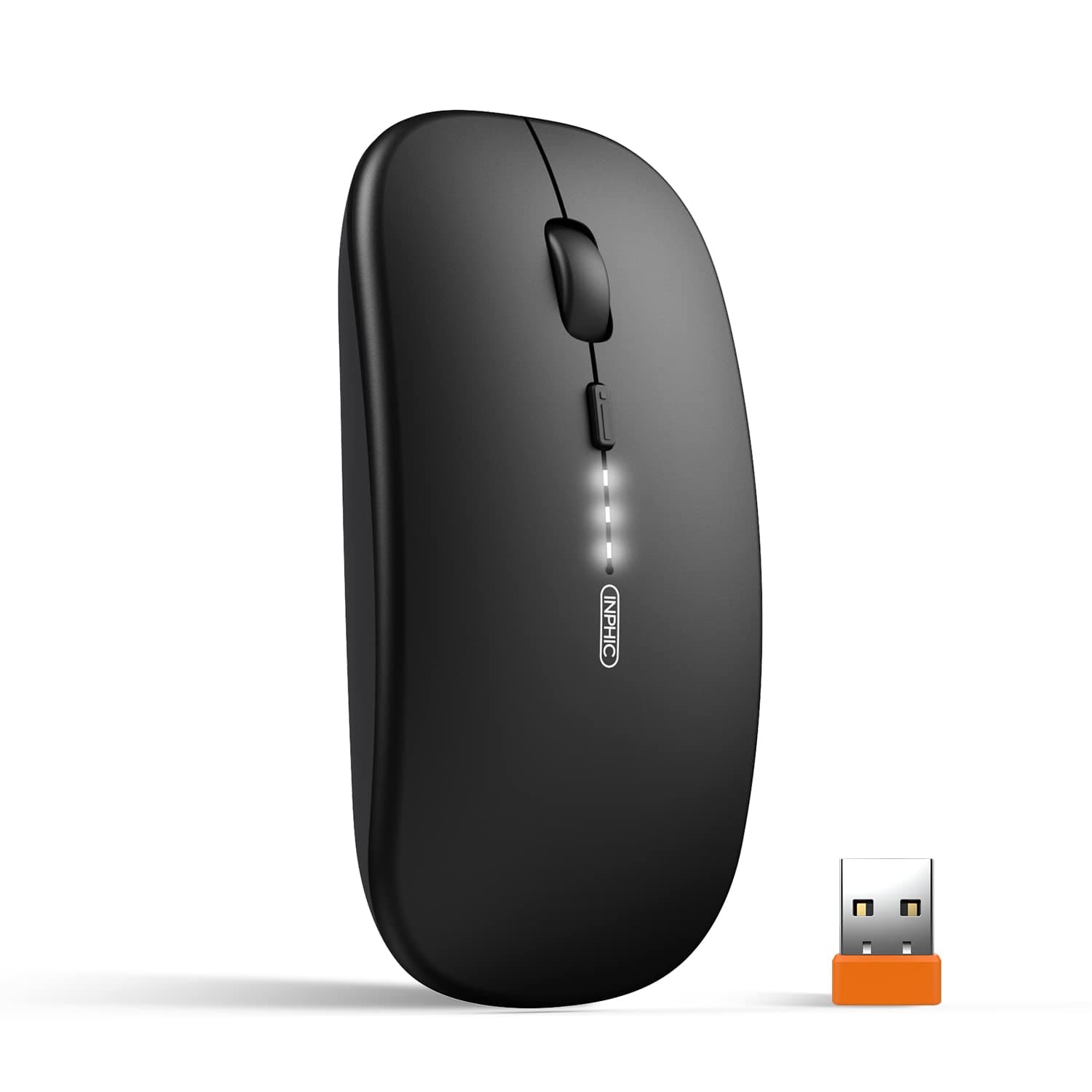 inphic Souris sans Fil Rechargeable Souris Silencieuse 2,4 GHz 800‑2400 DPI | Souris Ultra‑Mince Plug‑and‑Play 4 DPI paliers clics silencieux pour PC Ordinateur Portable Mac bureau et déplacement