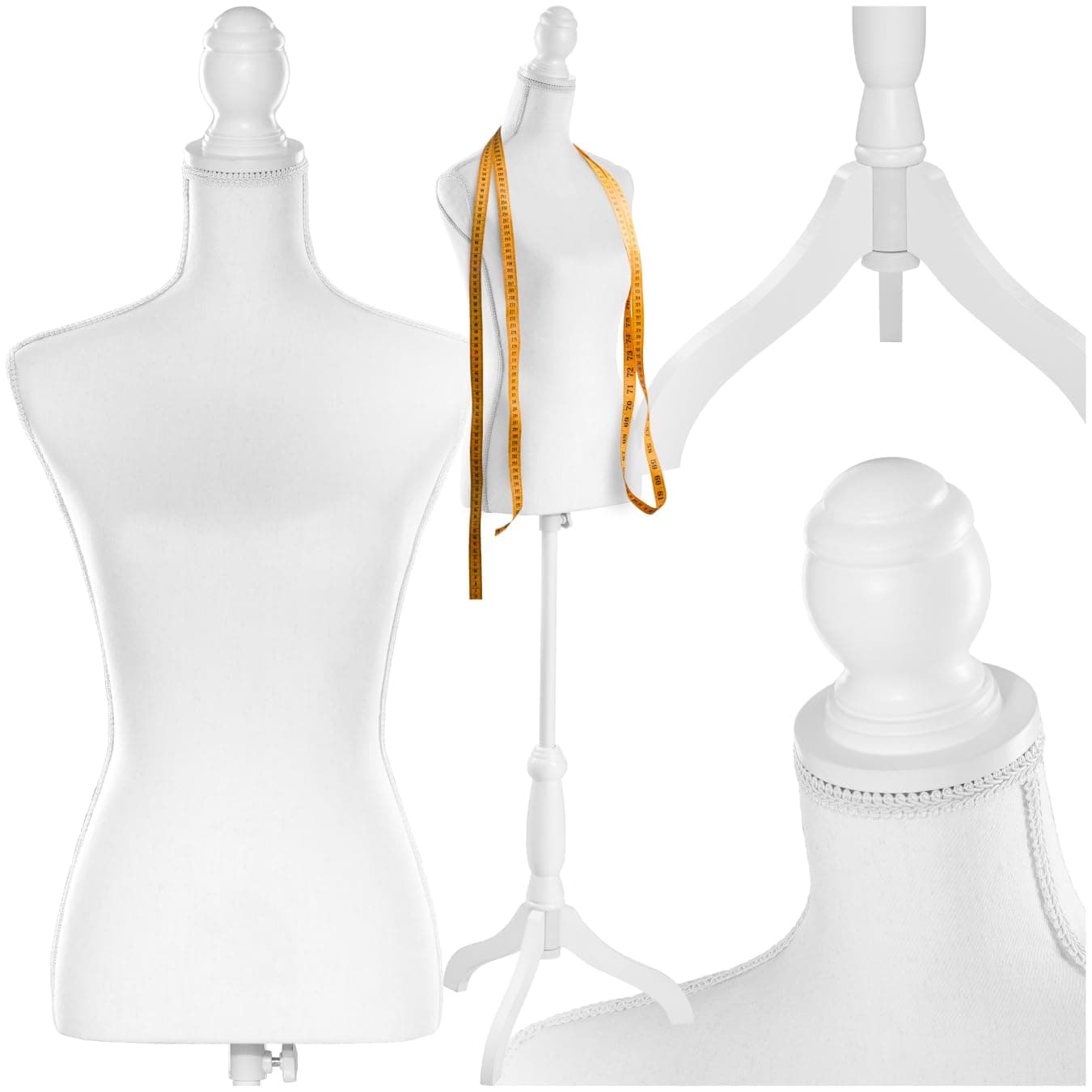 tectake® Schneiderpuppe verstellbar, Schaufensterpuppe weiblich, Damenbüste Mannequin, Büste, Kleiderpuppe, Nähpuppe, Schneiderbüste, Stehpuppe, Kleiderpuppe Damen - weiß