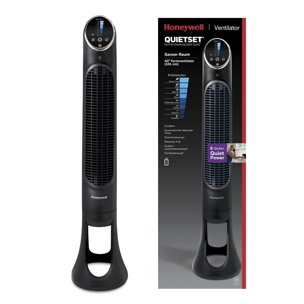 Honeywell HYF290E4 Ventilateur Tour QuietSet Puissant et Ultra Silencieux-avec télécommande-HYF290E, Noir