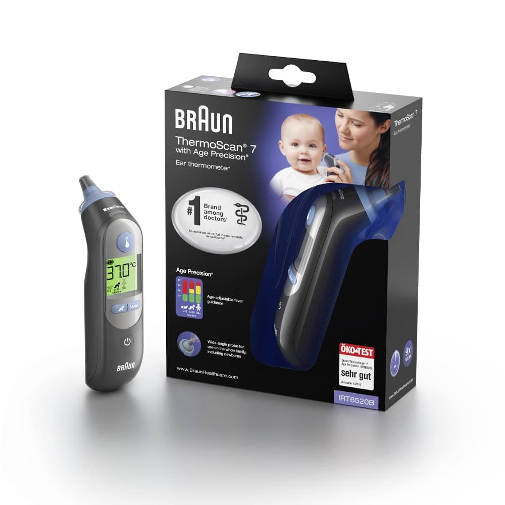 Braun ThermoScan 7 Termometro auricolare, Tecnologia Age Precision, Display digitale con codifica a colori, Adatto a neonati e bambini, Marchio #1 tra i dottori 1