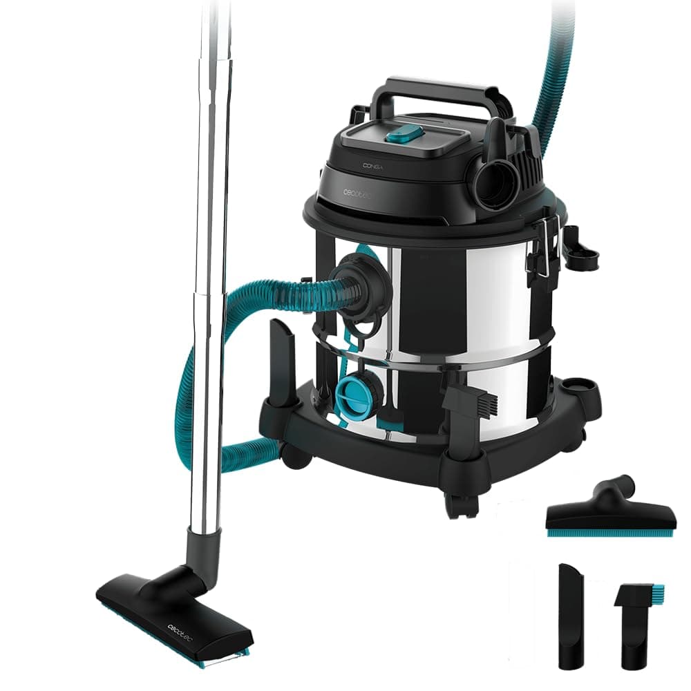 Cecotec Aspirador de Sólidos y Líquidos de 20 L Conga Rockstar Wet & Dry Steel Neo. 1400W, 22 kPa, Depósito 20L, Aspirador y Soplador, Estructura Metálica, 4 Accesorios, Ruedas, Radio de Acción 5m