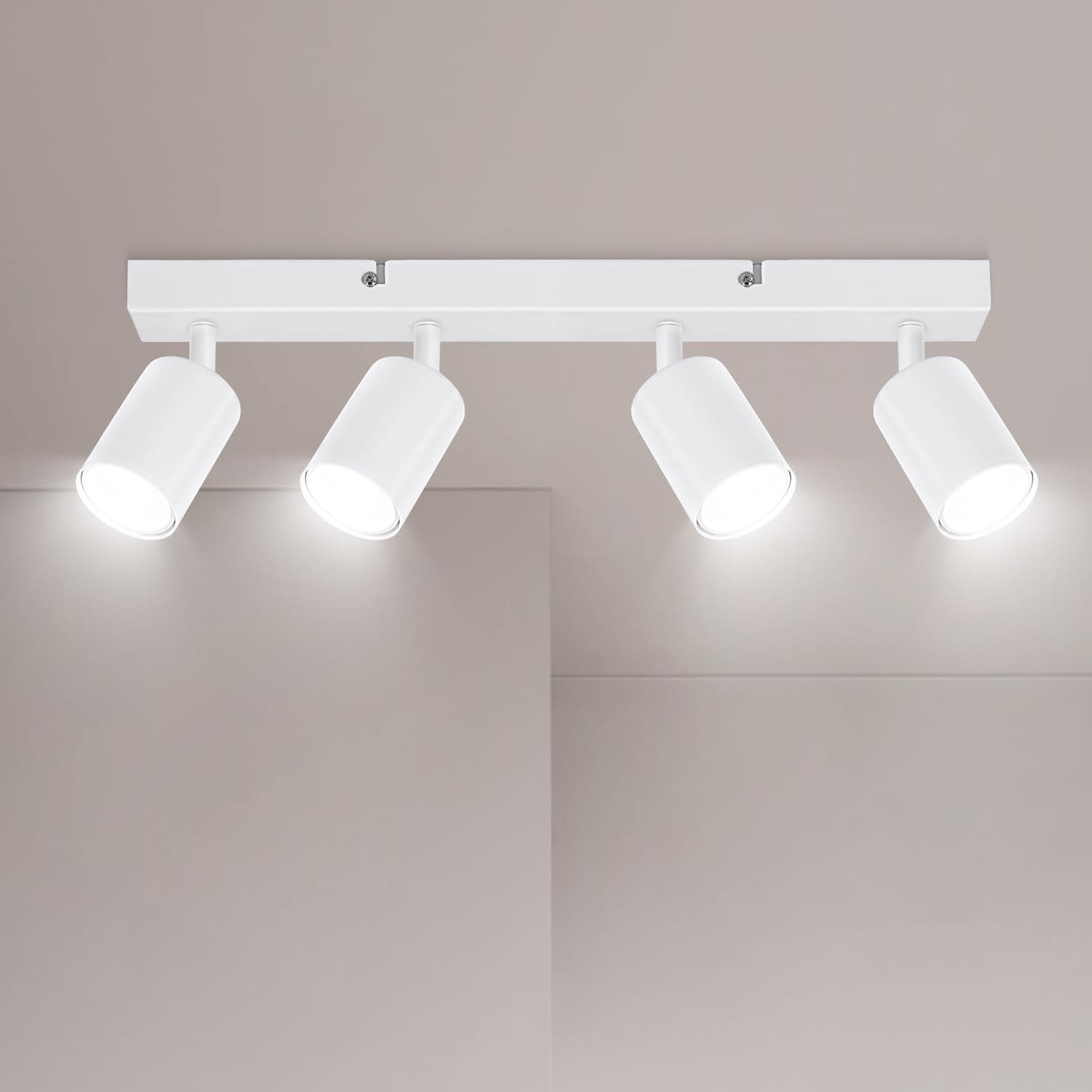 Ketom GU10 Plafoniera Faretti LED Soffitto Bianco - Lampada Faretti da Soffitto Orientabili - Moderna Plafoniera LED Faretti 4 Luce - 43cm/17inch, Senza Lampadina
