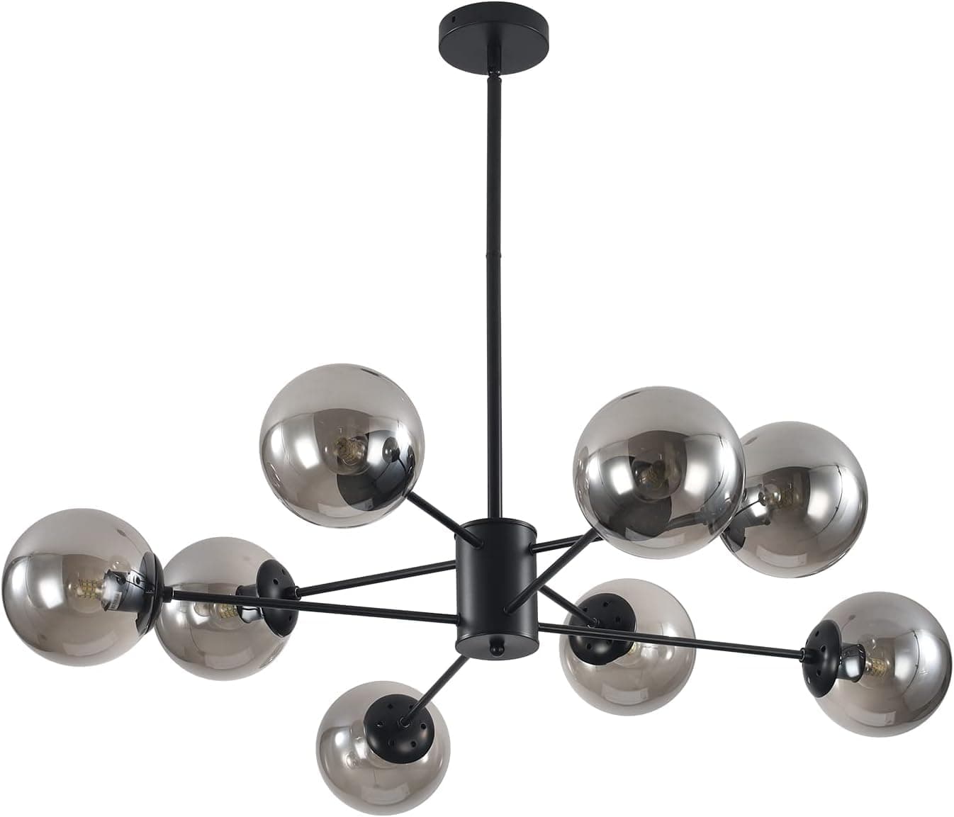 KCO Lighting Lampadario Moderno in Vetro a Globo Sputnik a 8 Luci, Nero di Metà Secolo, Sospensione Industriale da Fattoria (Nero + Grigio Fumo)
