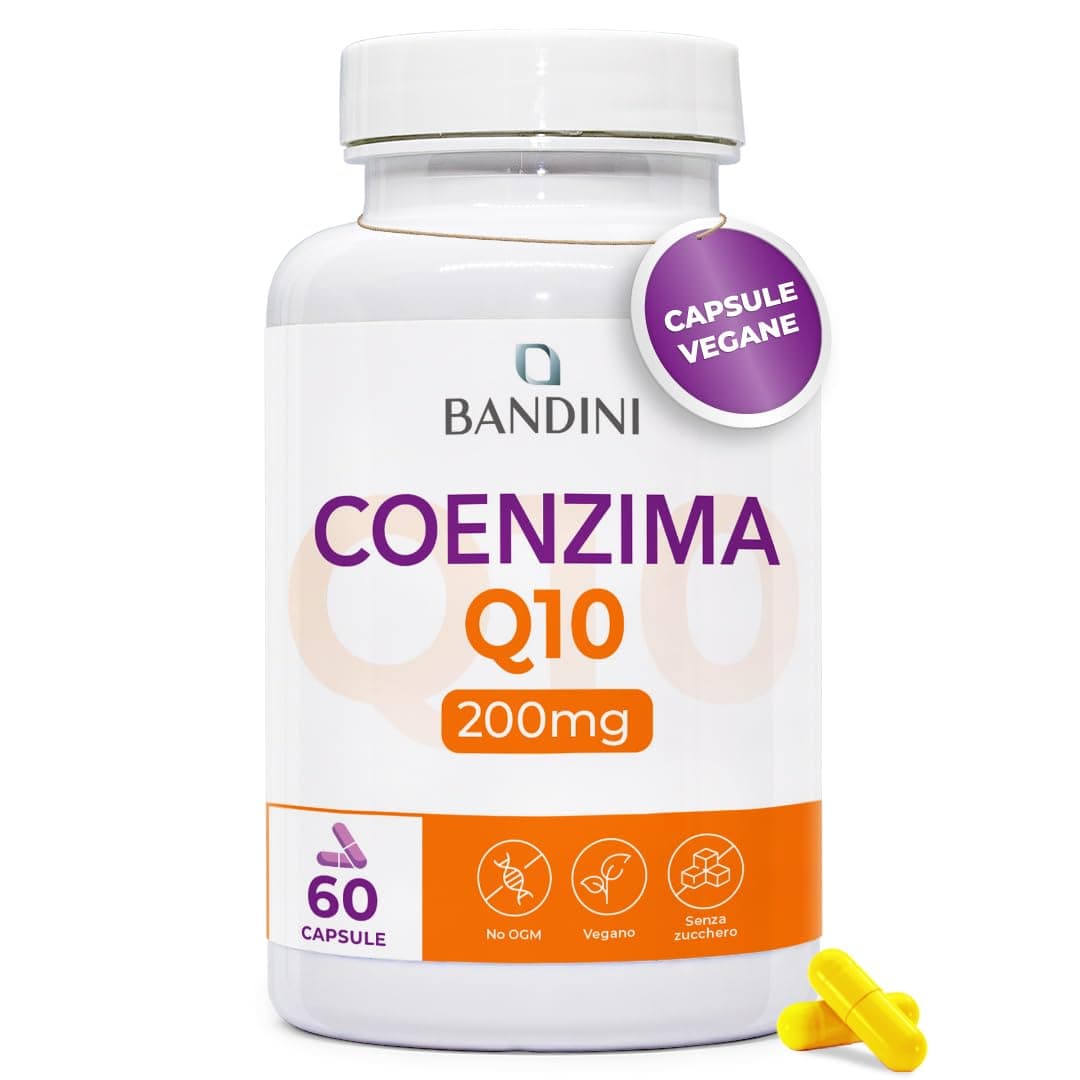 Bandini® Coenzima Q10 200mg, 60 Capsule Vegane (Per 2 mesi) 1 al Giorno, | Ubiquinone Puro 100% Coq10 200mg Fermentato Naturalmente, Alto Dosaggio, Co Q 10 ad Alta Biodisponibilità senza OGM