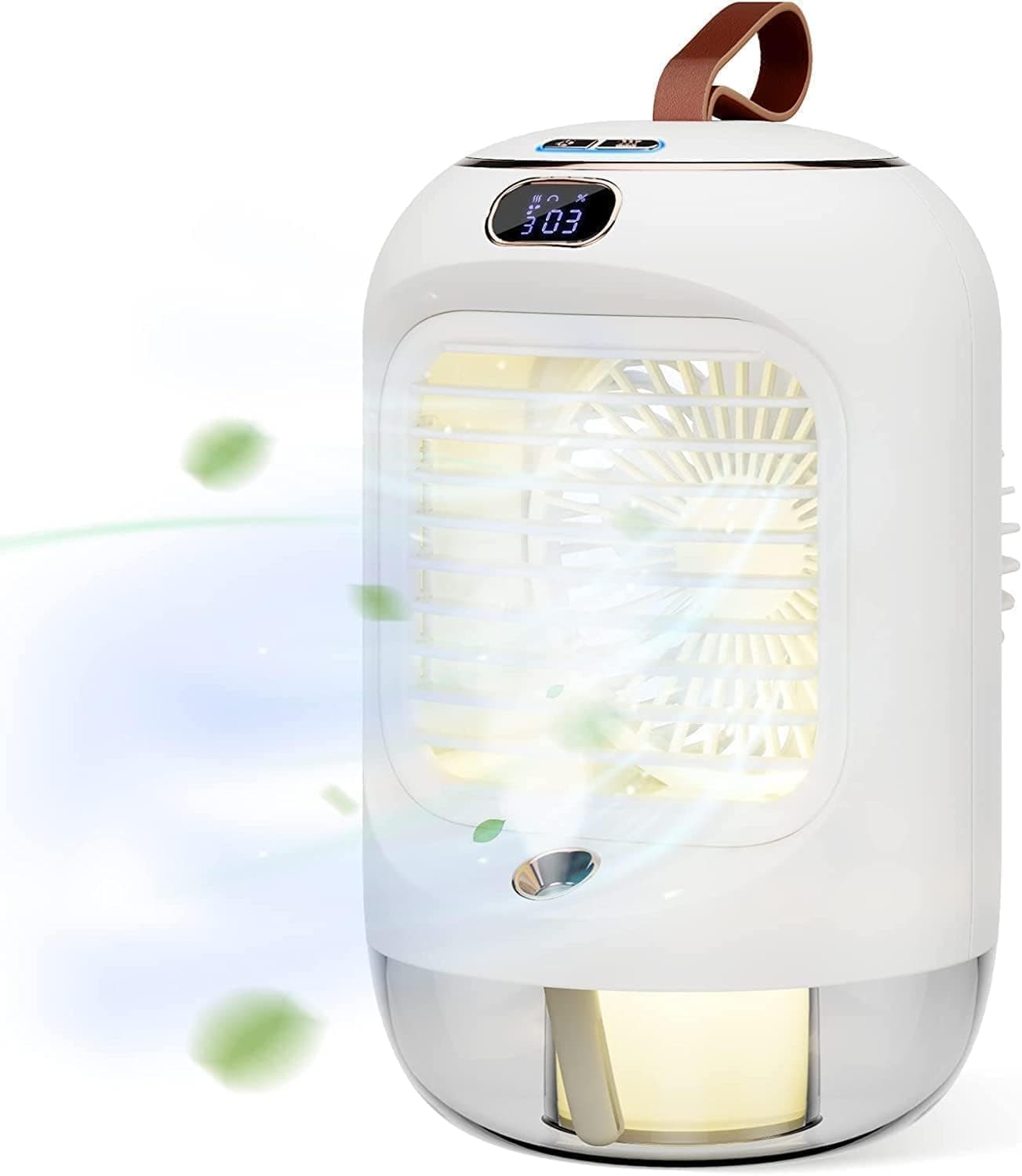 SHYOSUCCE Climatiseur Mobile Rotatif, Mini Refroidisseur d'Air USB Multifonctionnel avec 3 Vitesses, Lumière de Nuit, Oscillation à 180°, Climatiseur Personnel Portable pour Chambre, Bureau