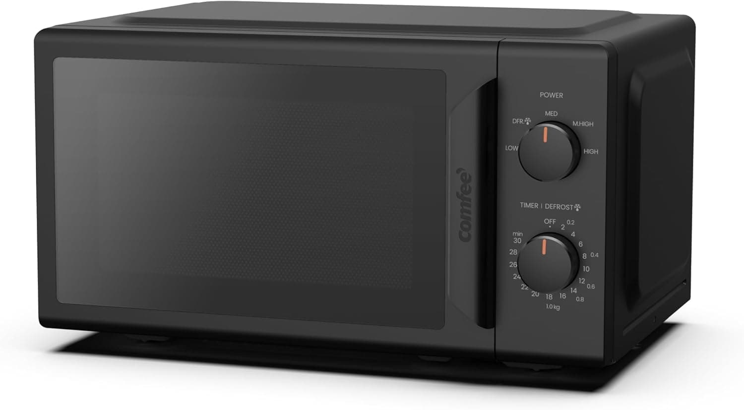 COMFEE' CMO-MP012ND(BK) Mini horno microondas de 20 L y 700 W, color negro, con ventana grande, diseño compacto, función de descongelación rápida, 5 niveles de potencia