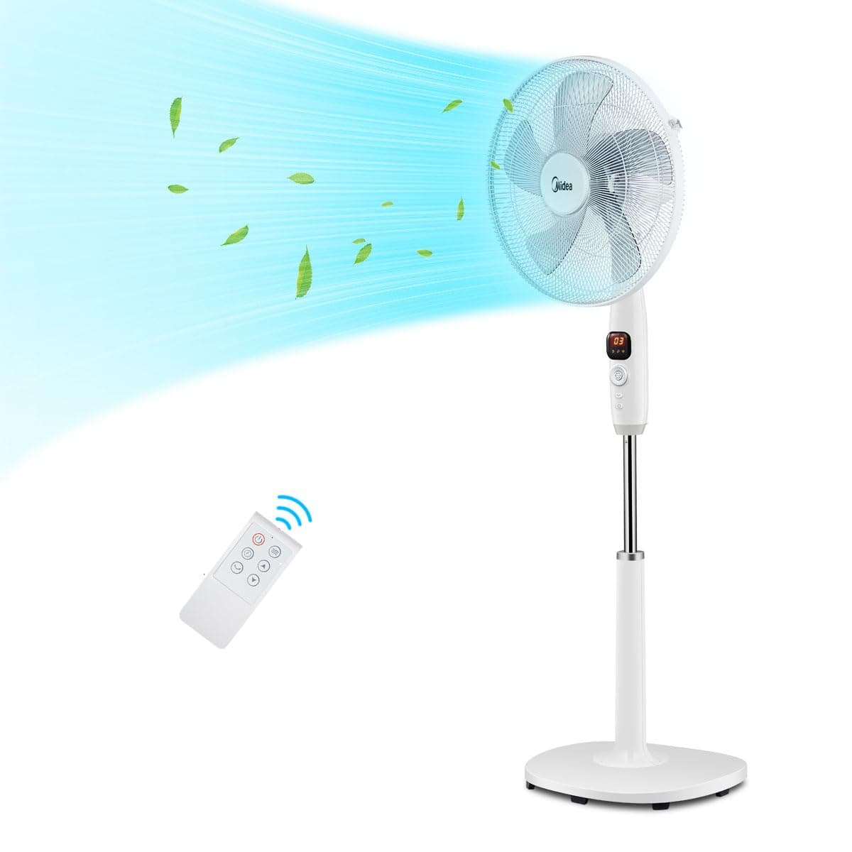 Midea FS40-16CR DC Motor Standventilator leise Extreme,mit Fernbedienung,12 Geschwindigkeiten,12H Timer,4 Modi,LED-Anzeige,energiesparend,22 dB,höhenverstellbar,Luftzirkulation, Weiß