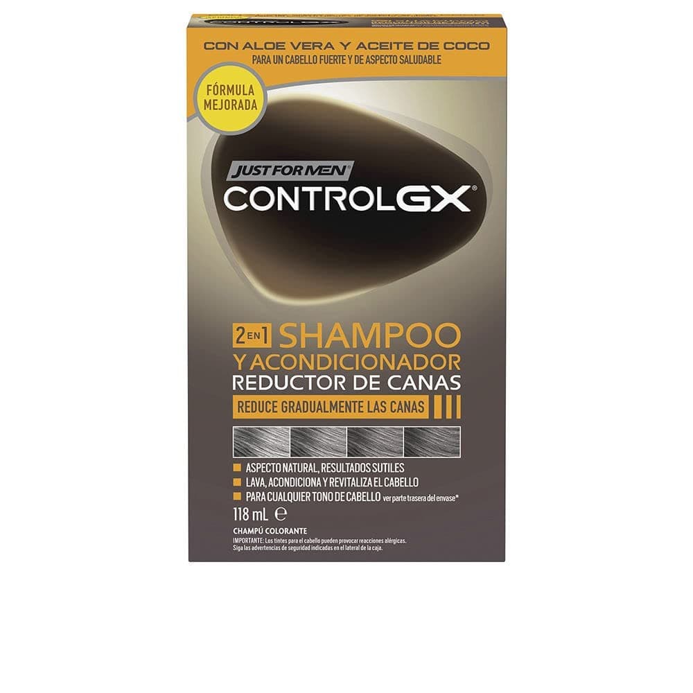 Just For Men Control GX Champú Y Acondicionador para Canas Hombre, Reduce Las Canas Gradualmente en Cada Lavado, Para Todos Los Tonos, 118ml