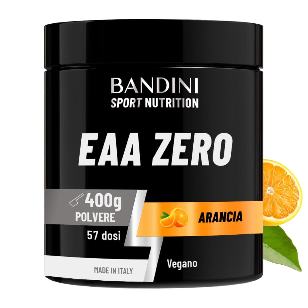 Bandini® EAA Essential AMINO in polvere - 400 g powder - Recupero Muscolare | Con 9 Amminoacidi Essenziali Fermentati e Ramificati BCAA 2:1:1 - Intra Pre Post Workout - 100% Vegan - Gusto Arancia