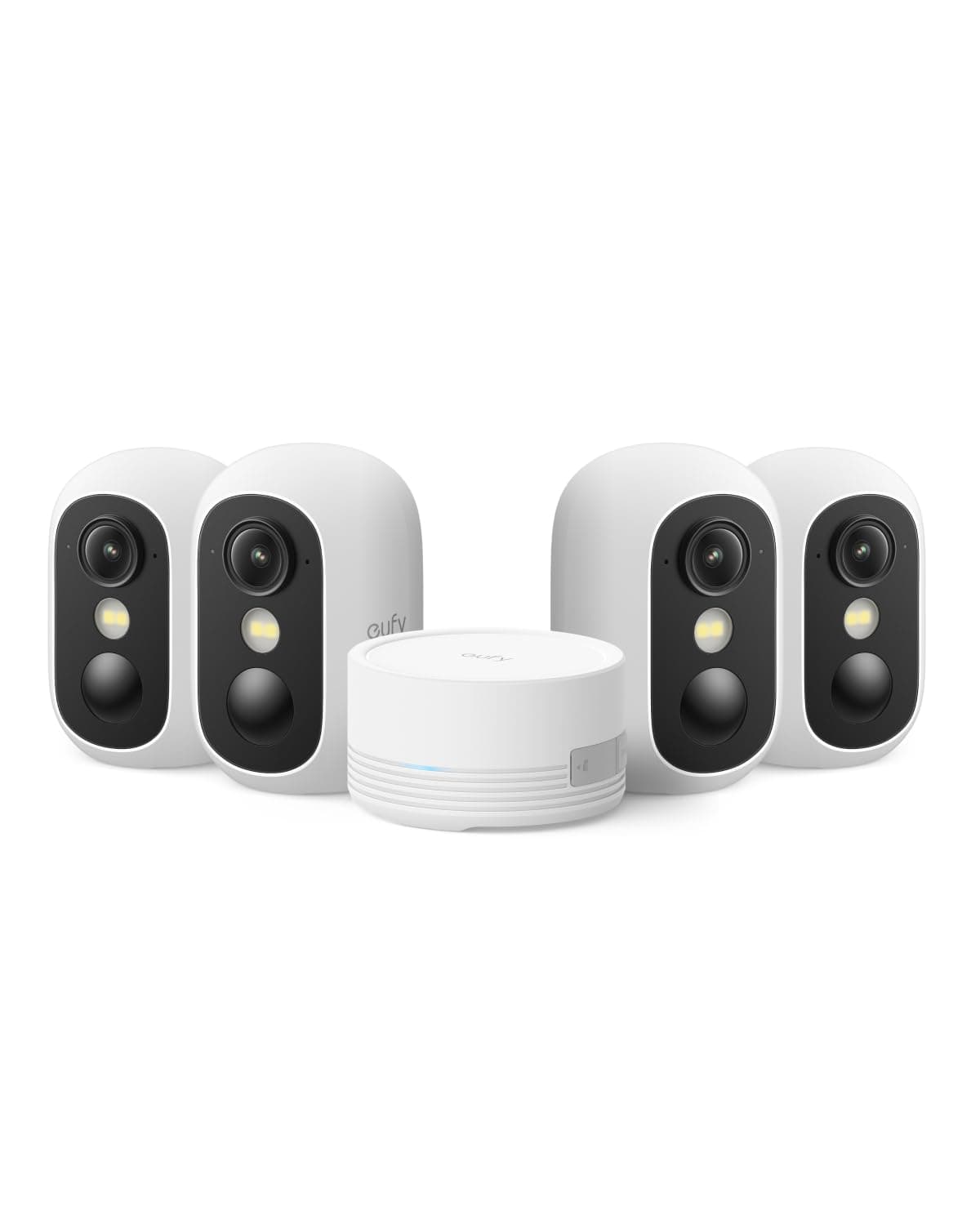 eufy Security eufyCam C35 4 Telecamere Wireless per Int/Est, Montaggio Magnetico, Vista Notturna a Colori, Memoria Locale, Nessun Costo Mensile, IP67, Riconoscimento Viso, Supporto Pannello FV, Bianco