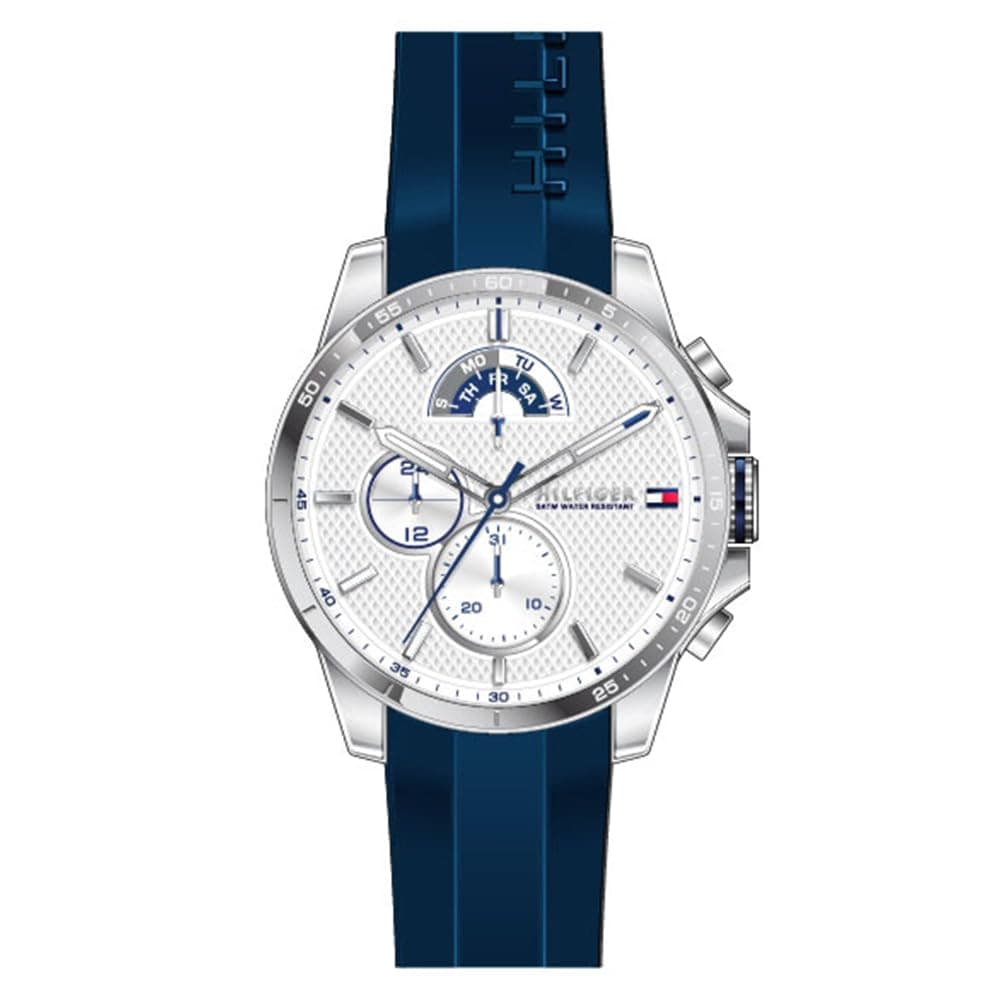 Tommy Hilfiger Reloj Analógico Multifuncional de Cuarzo para Hombres con Correa de Silicona, Acero Inoxidable o Cuero, Subesferas para Día y Fecha, Resistente al Agua hasta 5ATM.