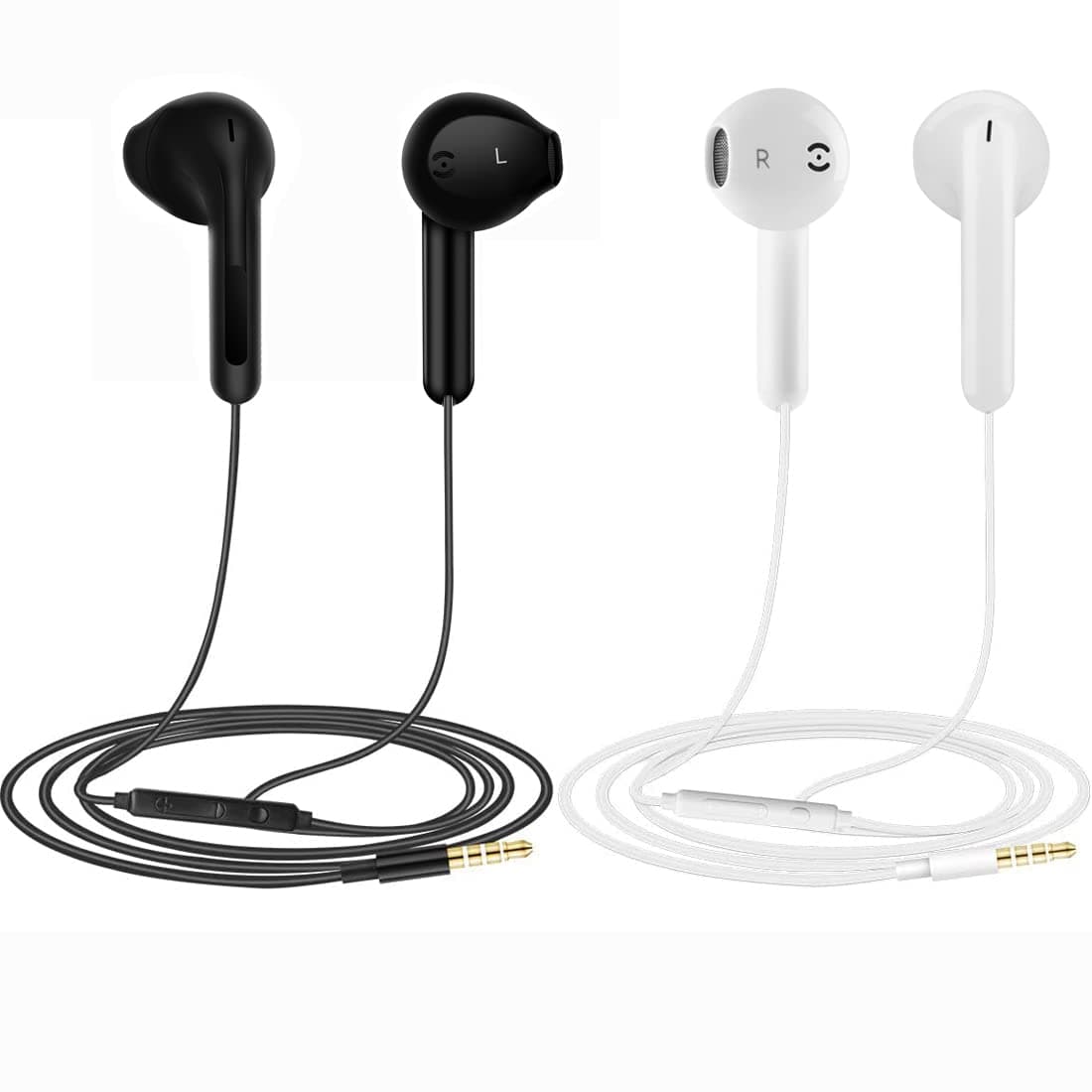 2 Pack Écouteurs, écouteurs Intra-Auriculaires filaires, Casque antibruit avec Microphone, Compatible avec Les tablettes et Ordinateurs Portables Samsung Huawei MP3 Players (Noir + Blanc)