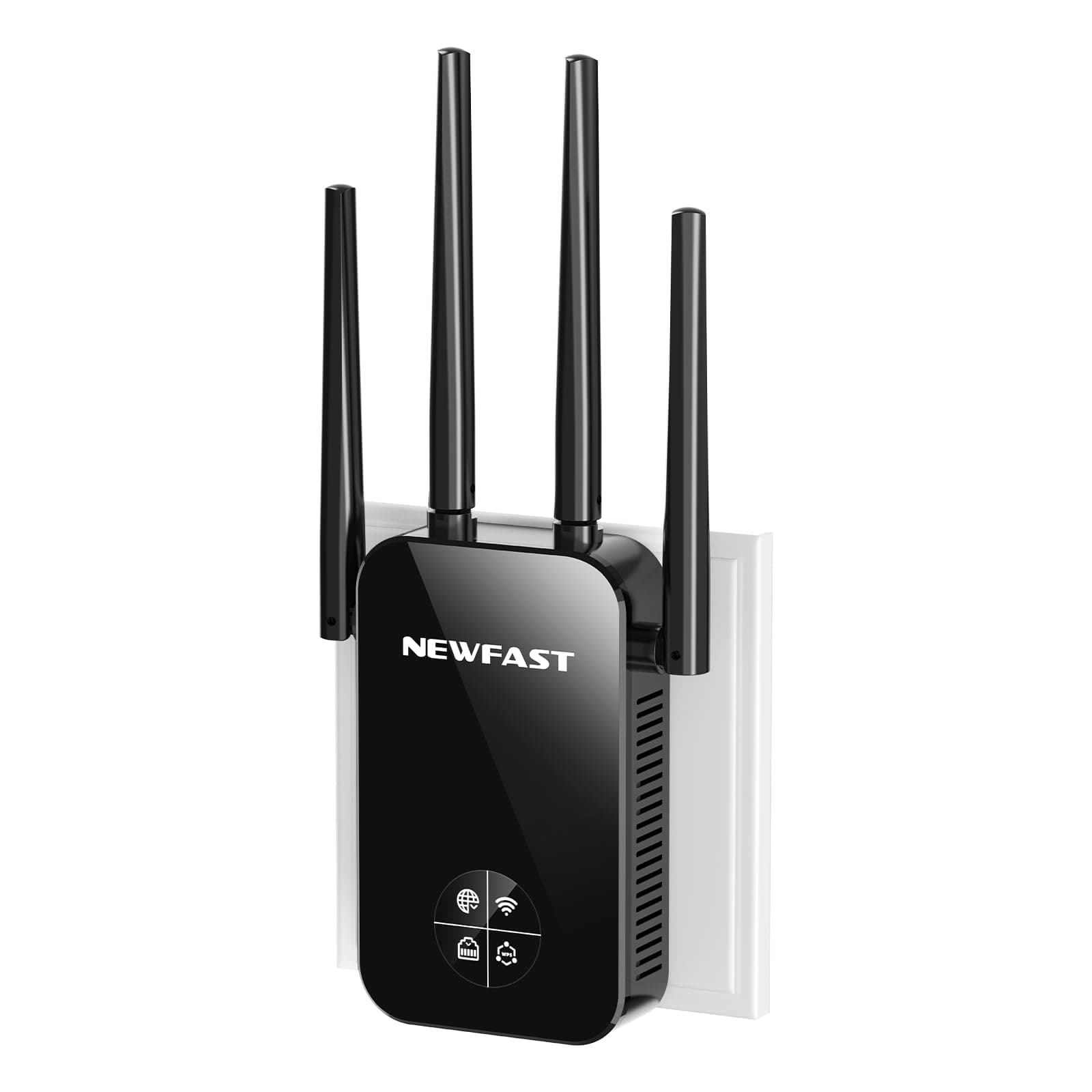 NEWFAST AC1200 Répéteur WiFi Puissant NF-RE523,Amplificateur WiFi avec 4 Antennes, Double Bande Repetiteur WiFi Puissant Couverture jusqu'à 100 m²,Compatible avec Toutes Les Box Internet