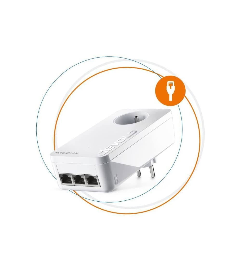 devolo Magic 2 LAN Triple Adaptateur d'extension : 1x Adaptateur CPL, Prise Gigogne (2 400 Mbits, 3x Gigabit Ethernet), idéal pour gaming et streaming, prise française